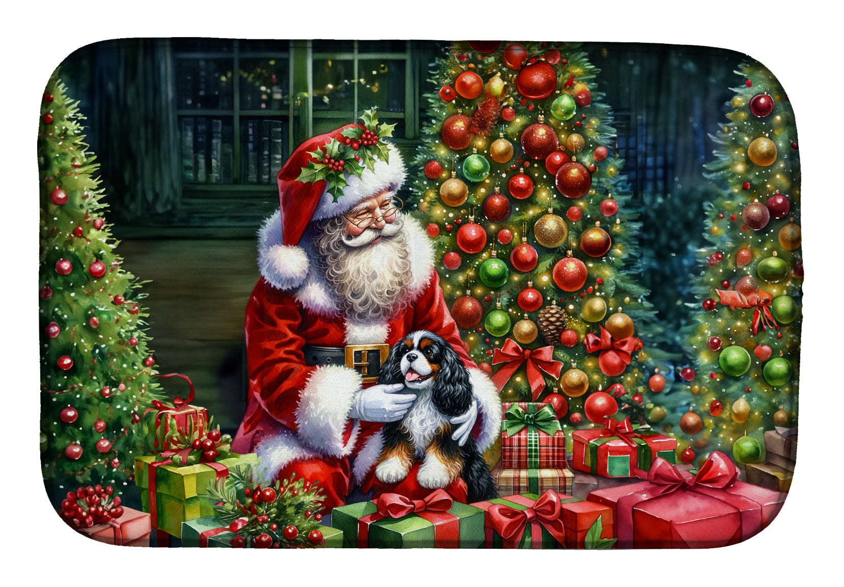 Buy this Cavalier Spaniel and Santa Claus Dish Drying Mat