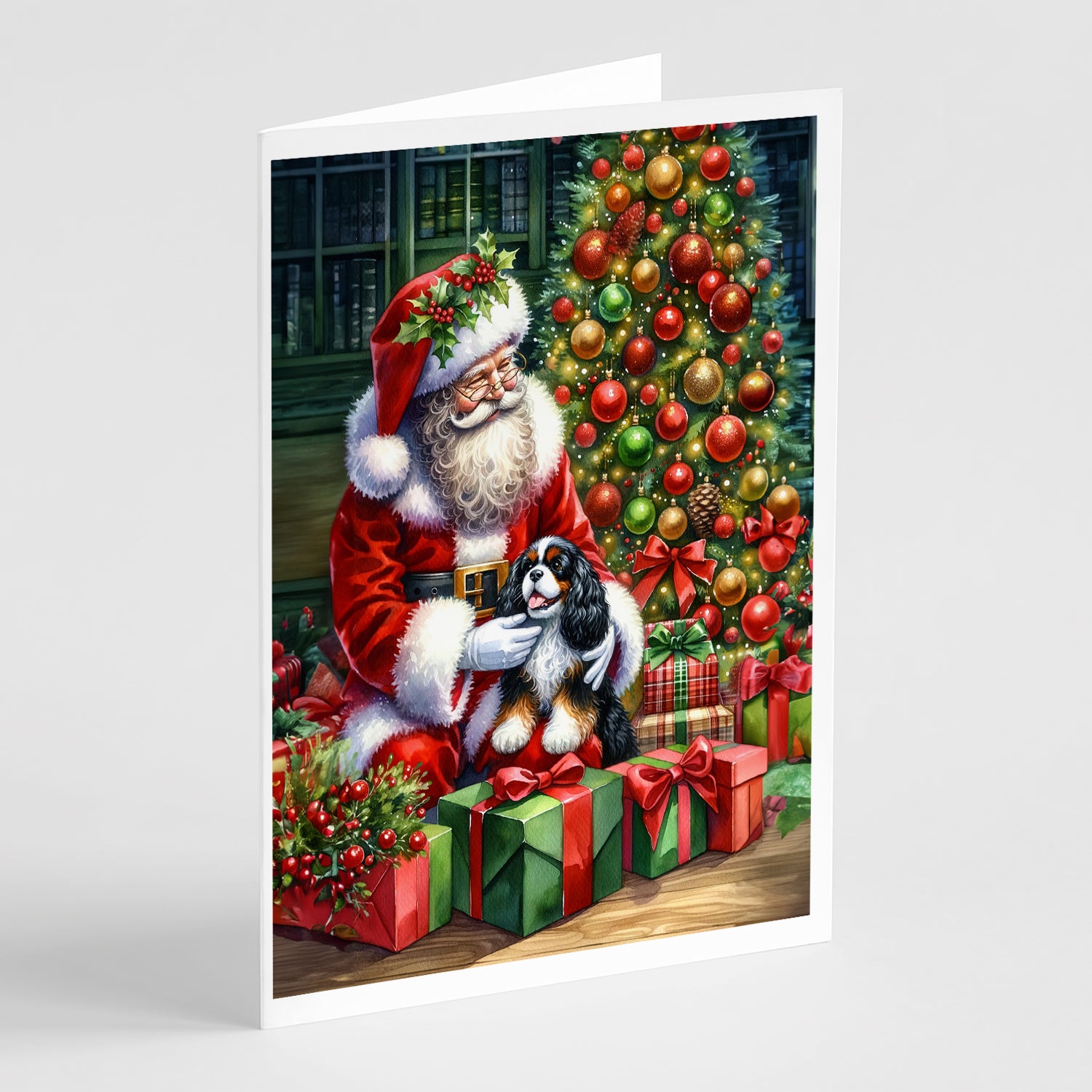 Buy this Cavalier Spaniel and Santa Claus Greeting Cards Pack of 8