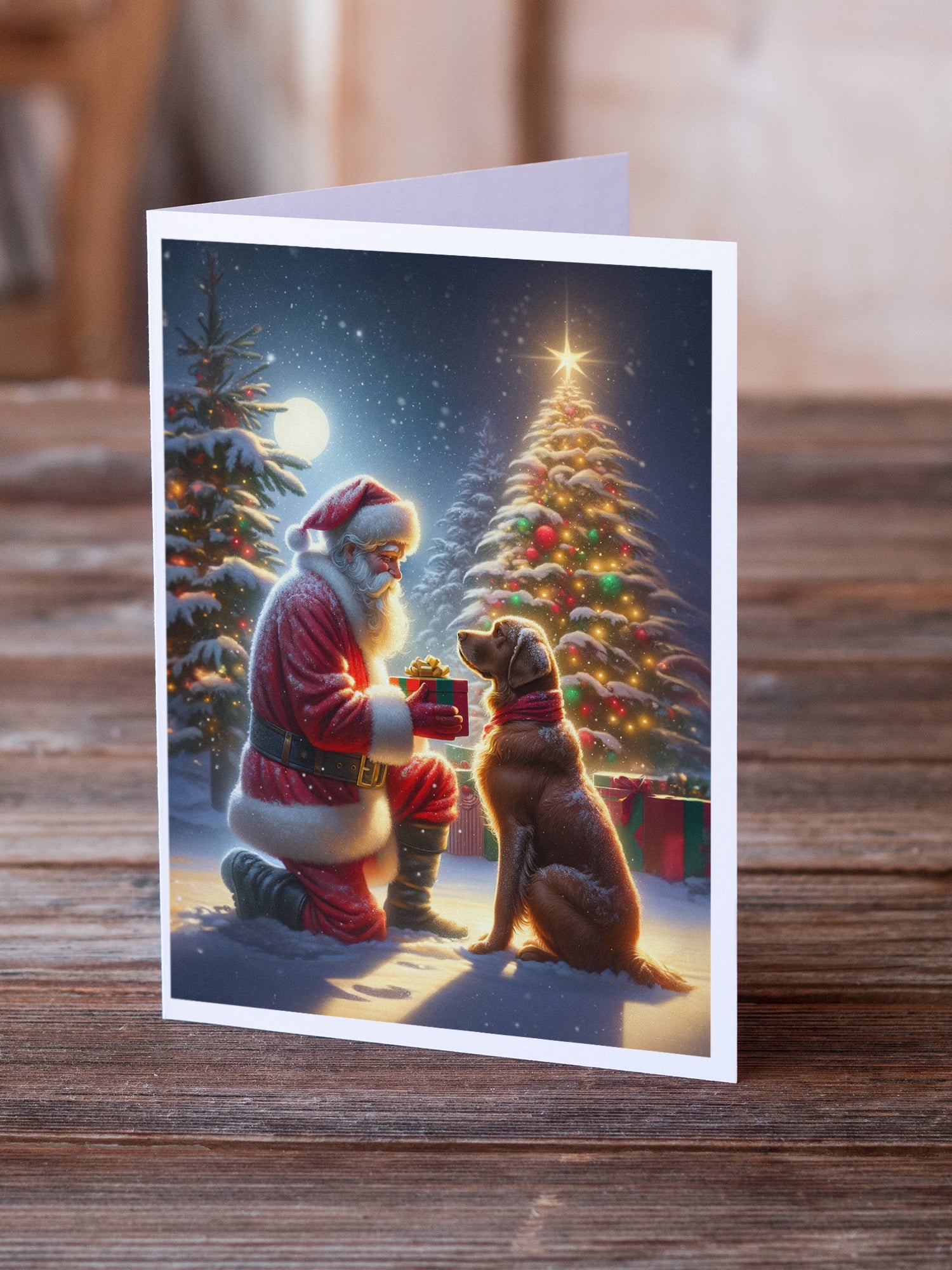 Chesapeake Bay Retriever and Santa Claus Greeting Cards Pack of 8