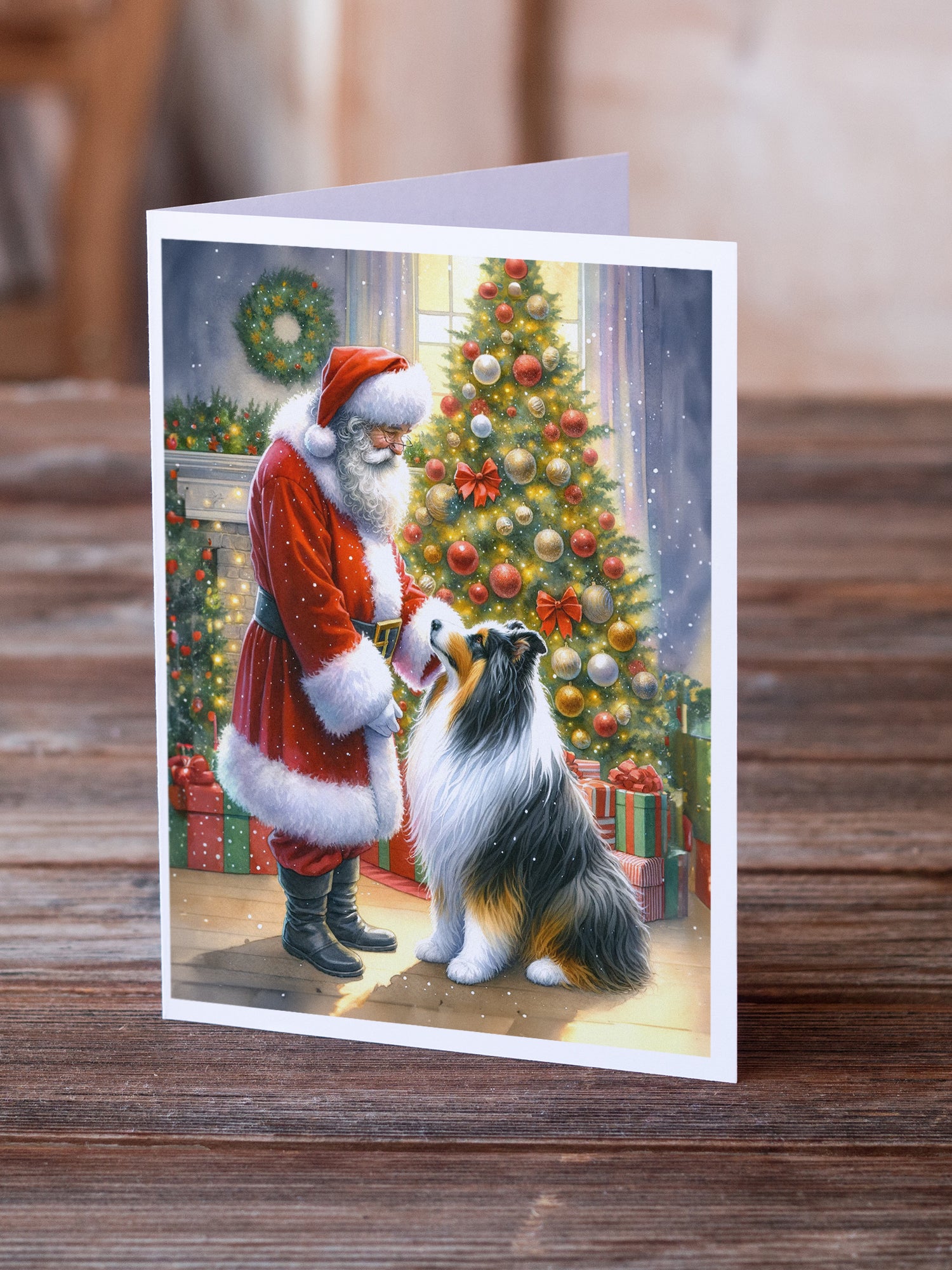 Collie and Santa Claus Greeting Cards Pack of 8