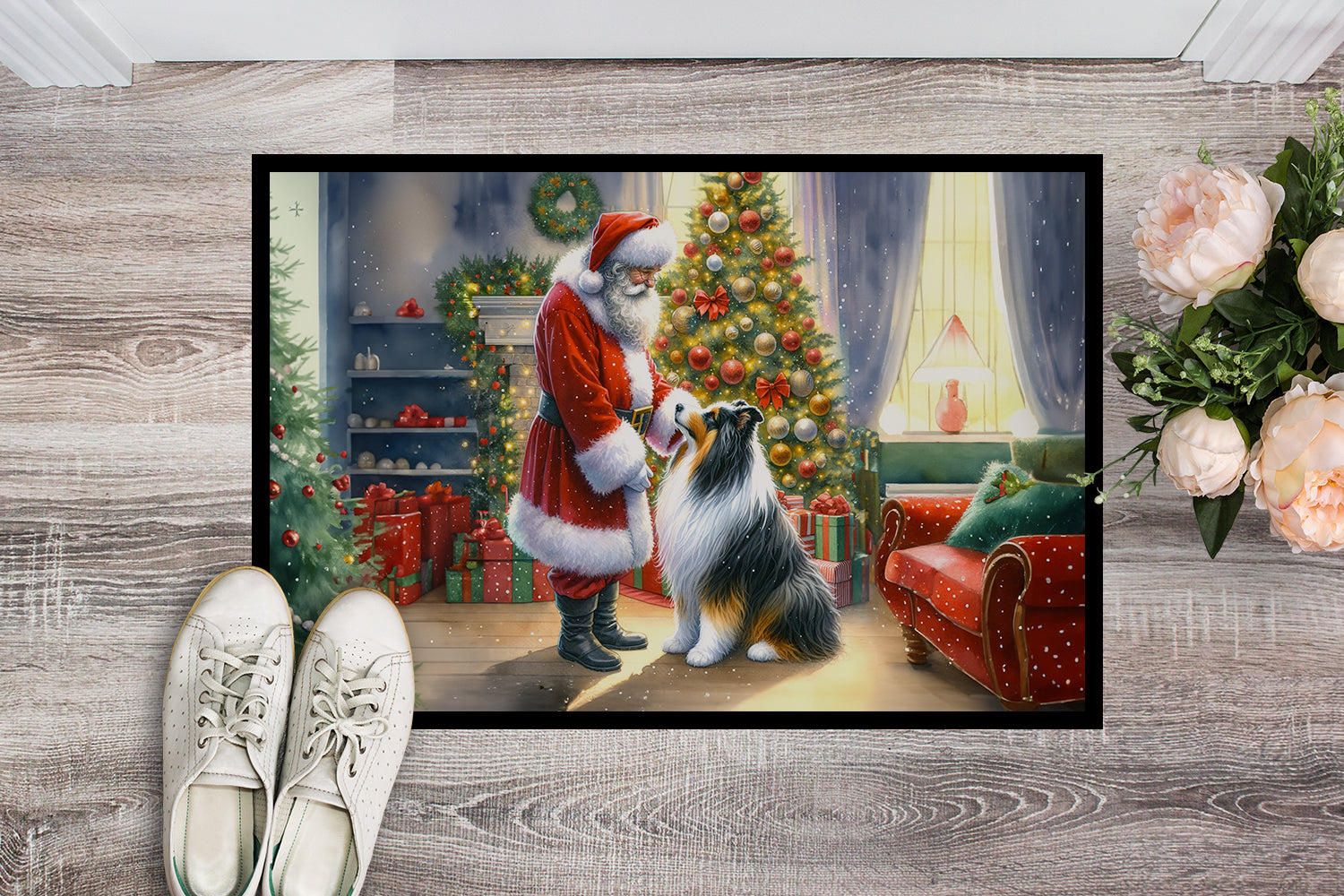 Buy this Collie and Santa Claus Doormat