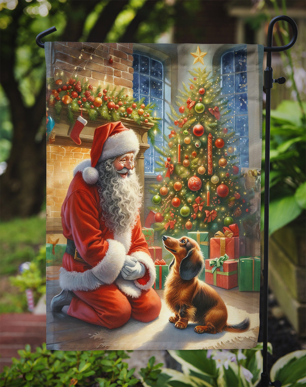 Dachshund and Santa Claus Garden Flag