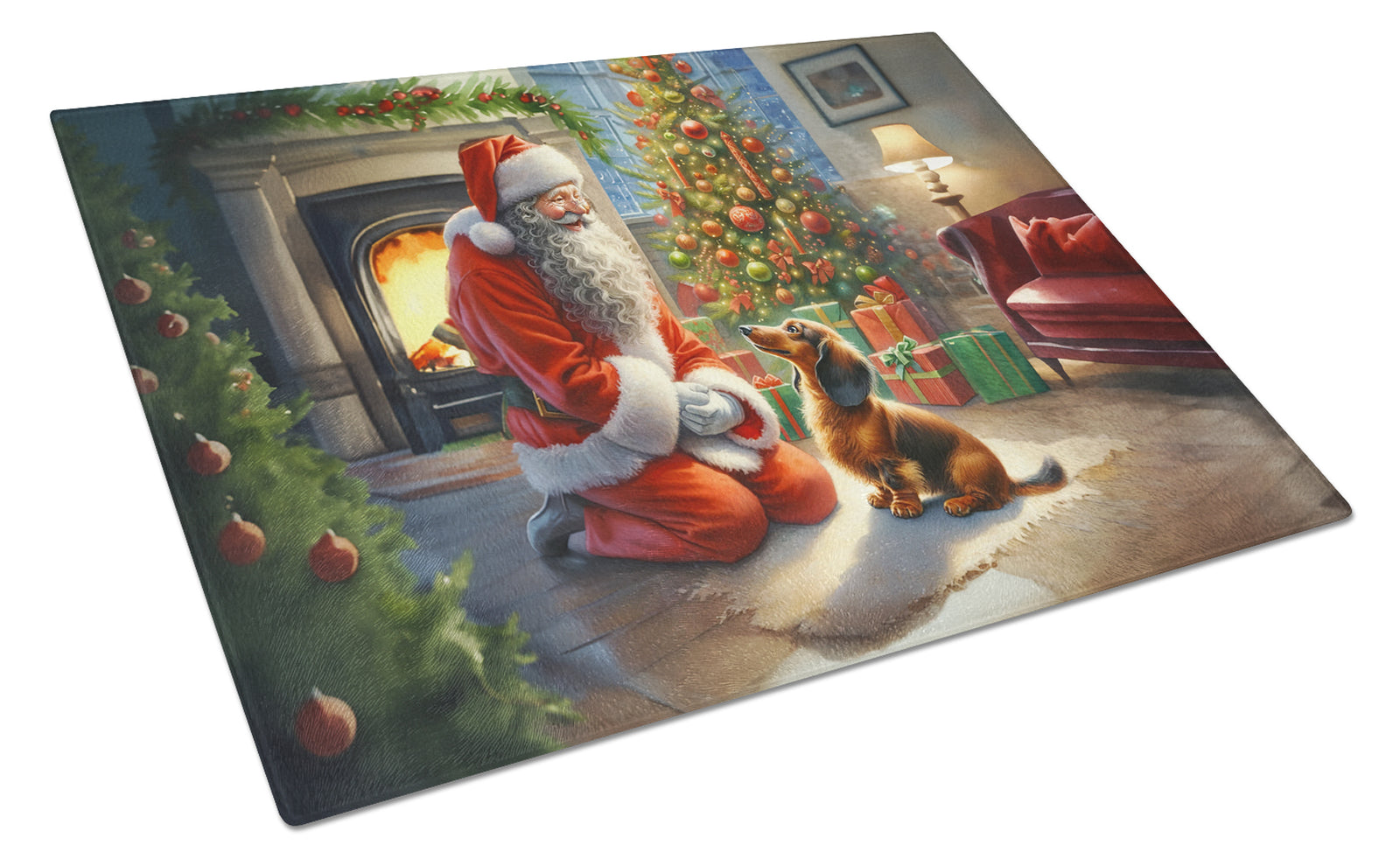 Buy this Dachshund and Santa Claus Glass Cutting Board