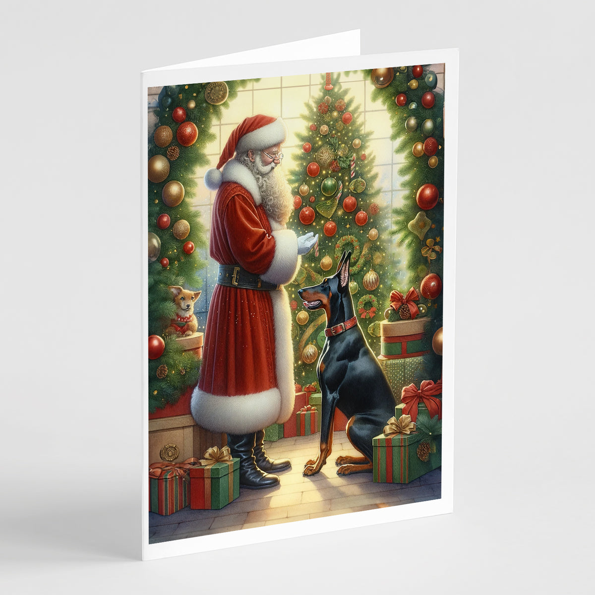 Buy this Doberman Pinscher and Santa Claus Greeting Cards Pack of 8