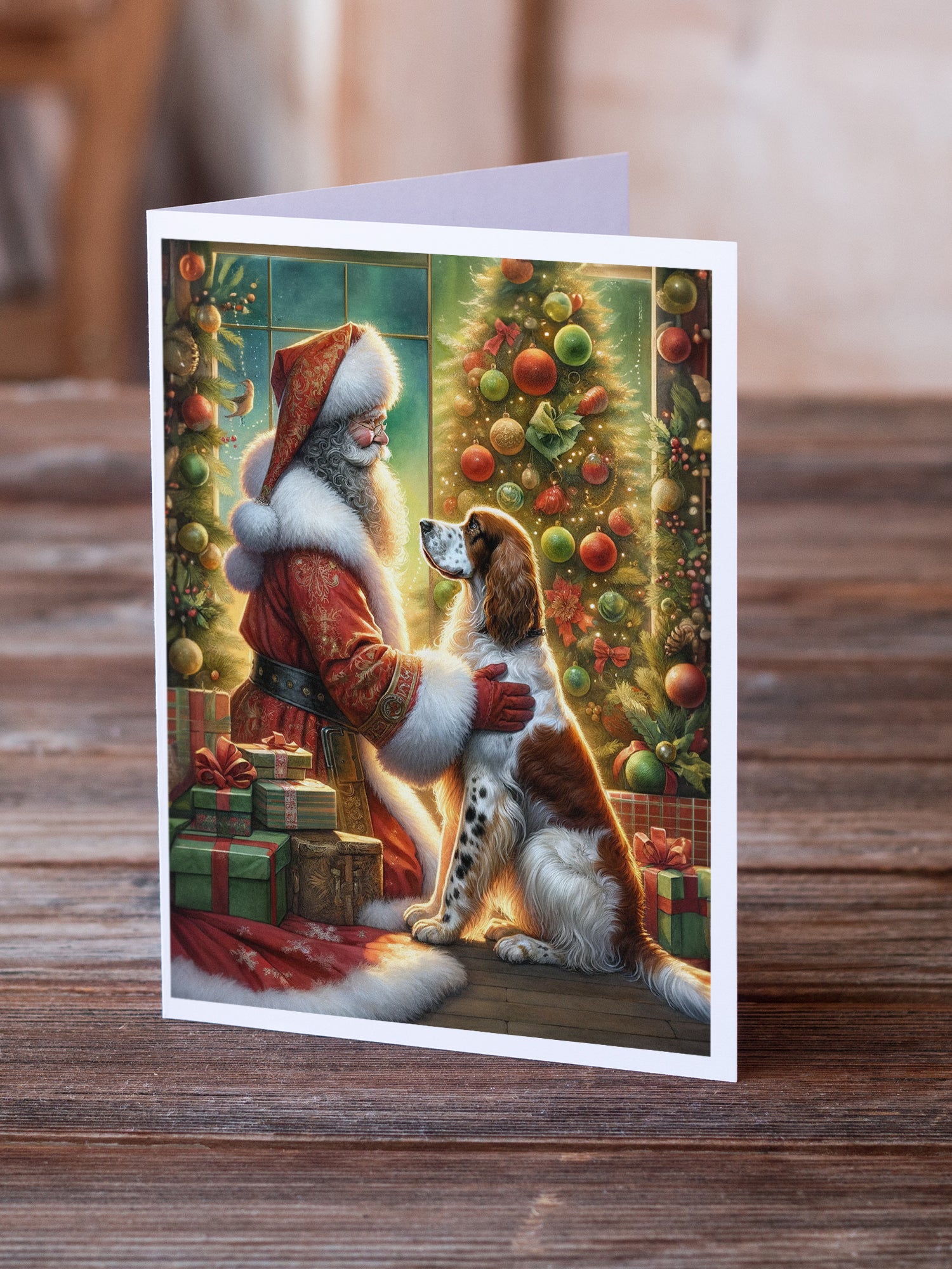 English Setter and Santa Claus Greeting Cards Pack of 8
