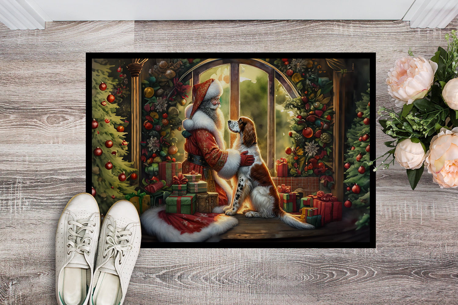 English Setter and Santa Claus Doormat