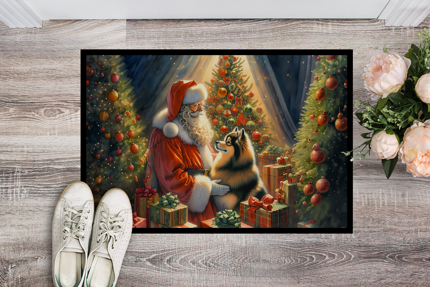 Buy this Finnish Spitz and Santa Claus Doormat