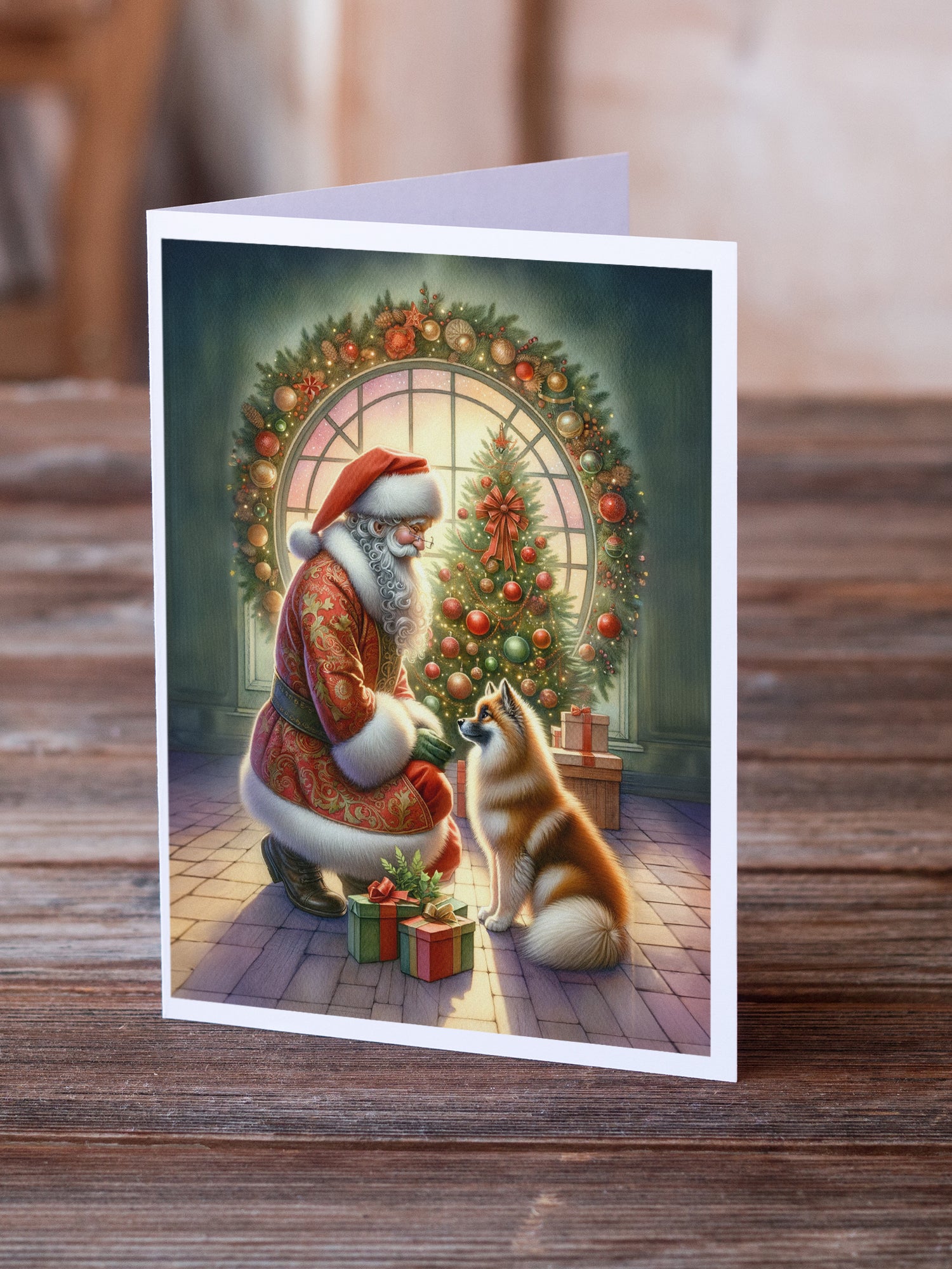 Buy this Finnish Spitz and Santa Claus Greeting Cards Pack of 8