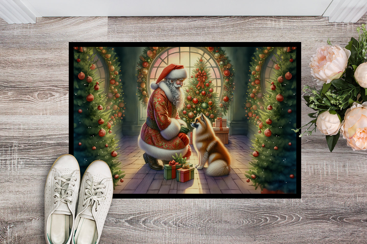 Buy this Finnish Spitz and Santa Claus Doormat