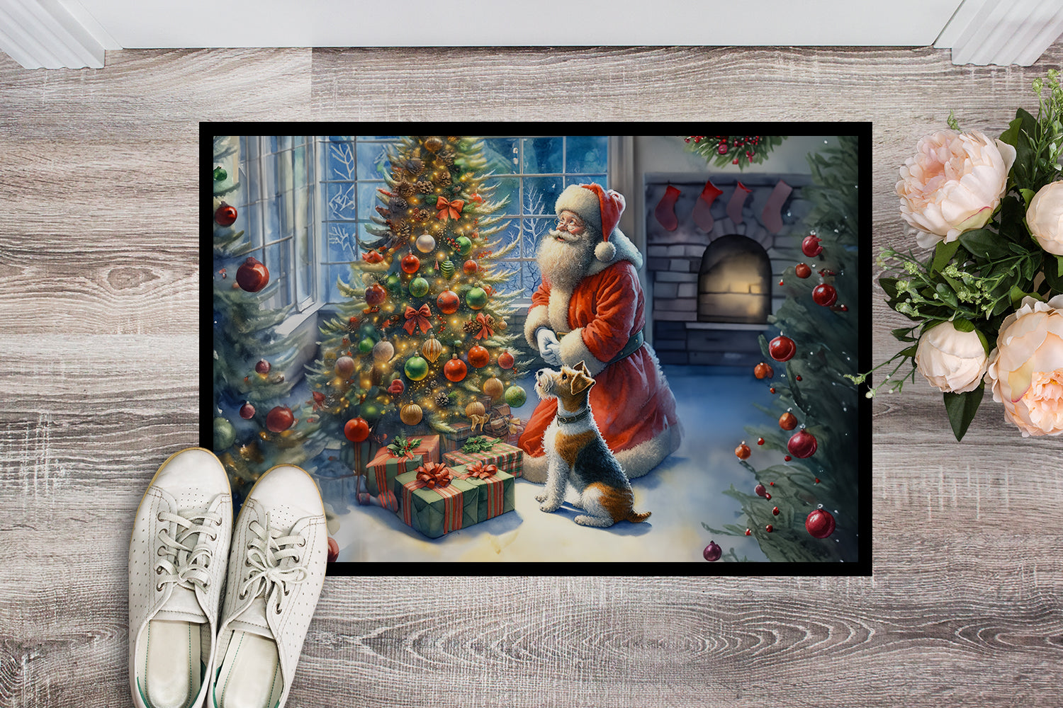 Fox Terrier and Santa Claus Doormat