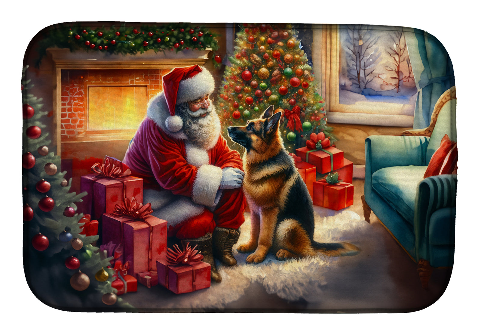 Buy this German Shepherd and Santa Claus Dish Drying Mat