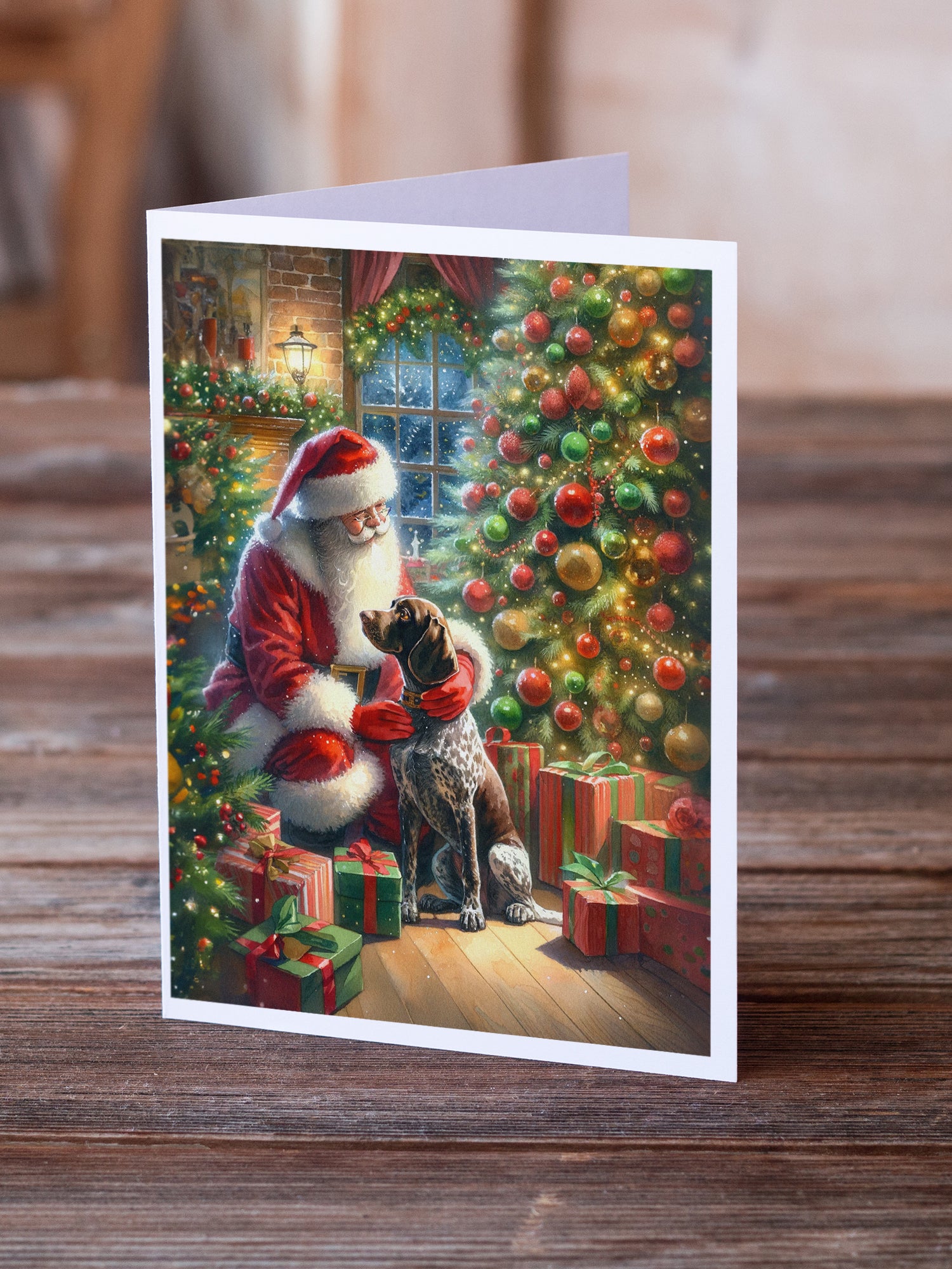 Buy this German Shorthaired Pointer and Santa Claus Greeting Cards Pack of 8