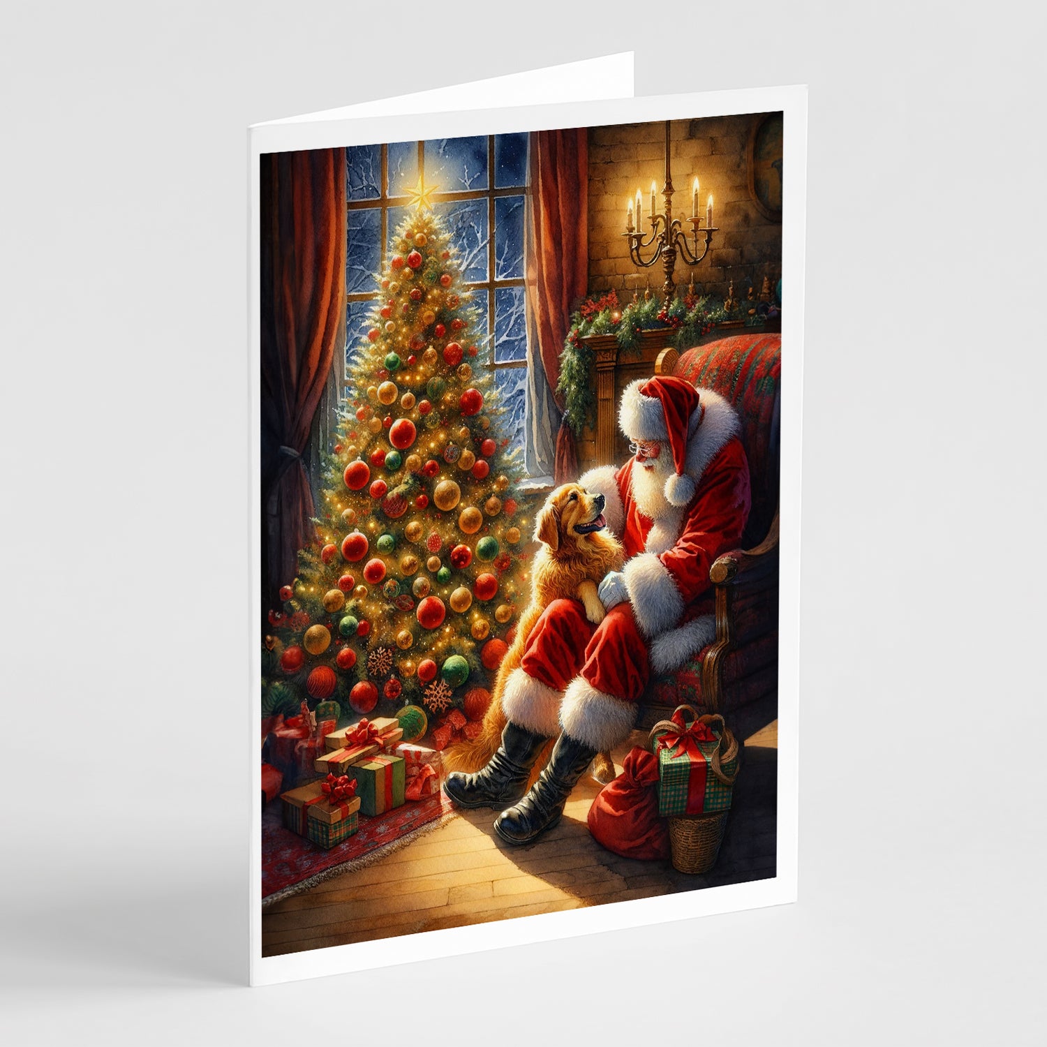 Buy this Golden Retriever and Santa Claus Greeting Cards Pack of 8