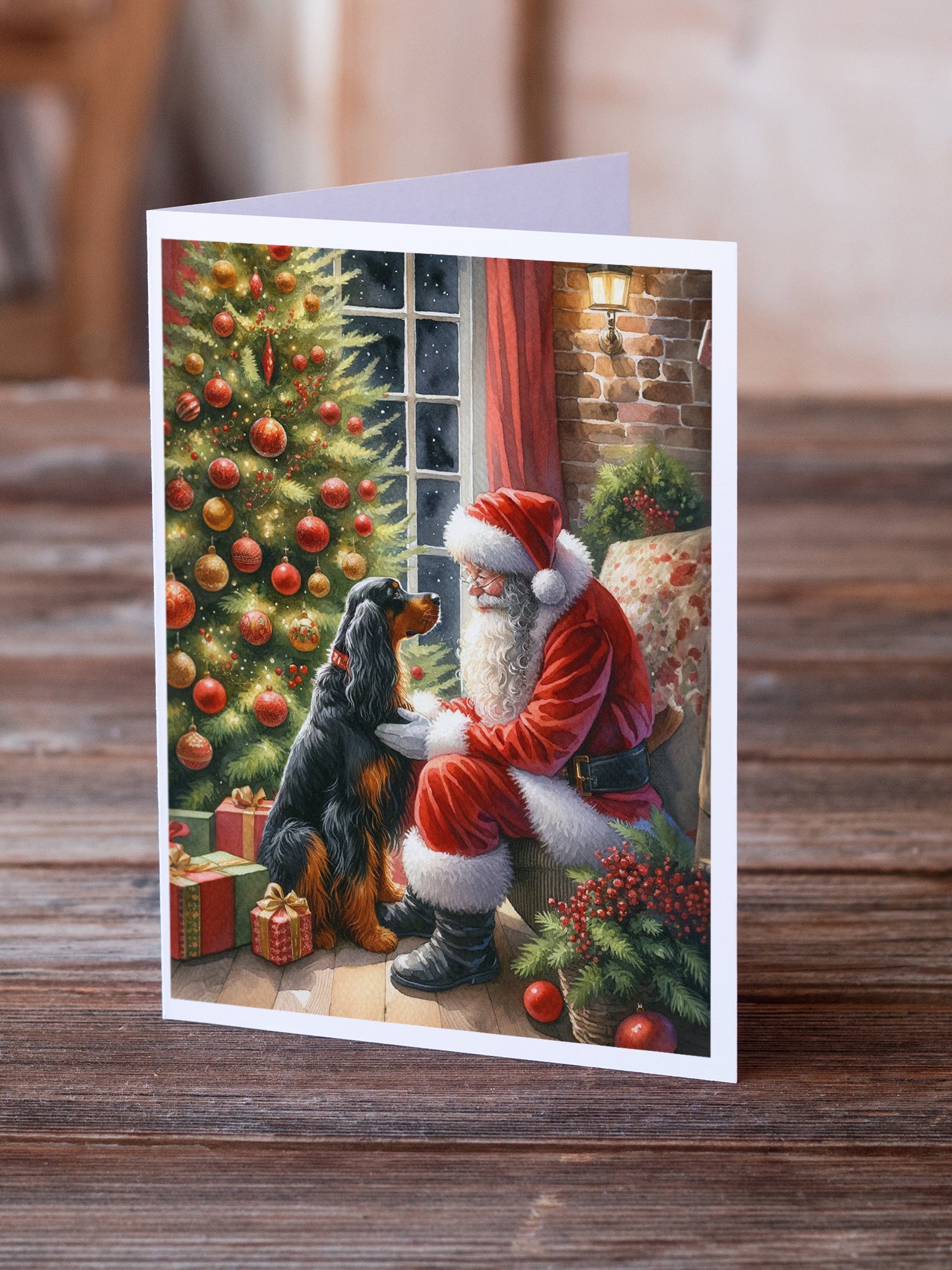 Buy this Gordon Setter and Santa Claus Greeting Cards Pack of 8