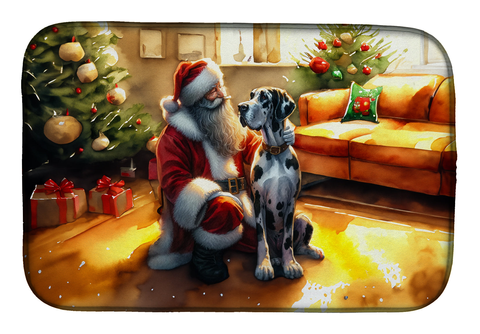 Buy this Great Dane and Santa Claus Dish Drying Mat