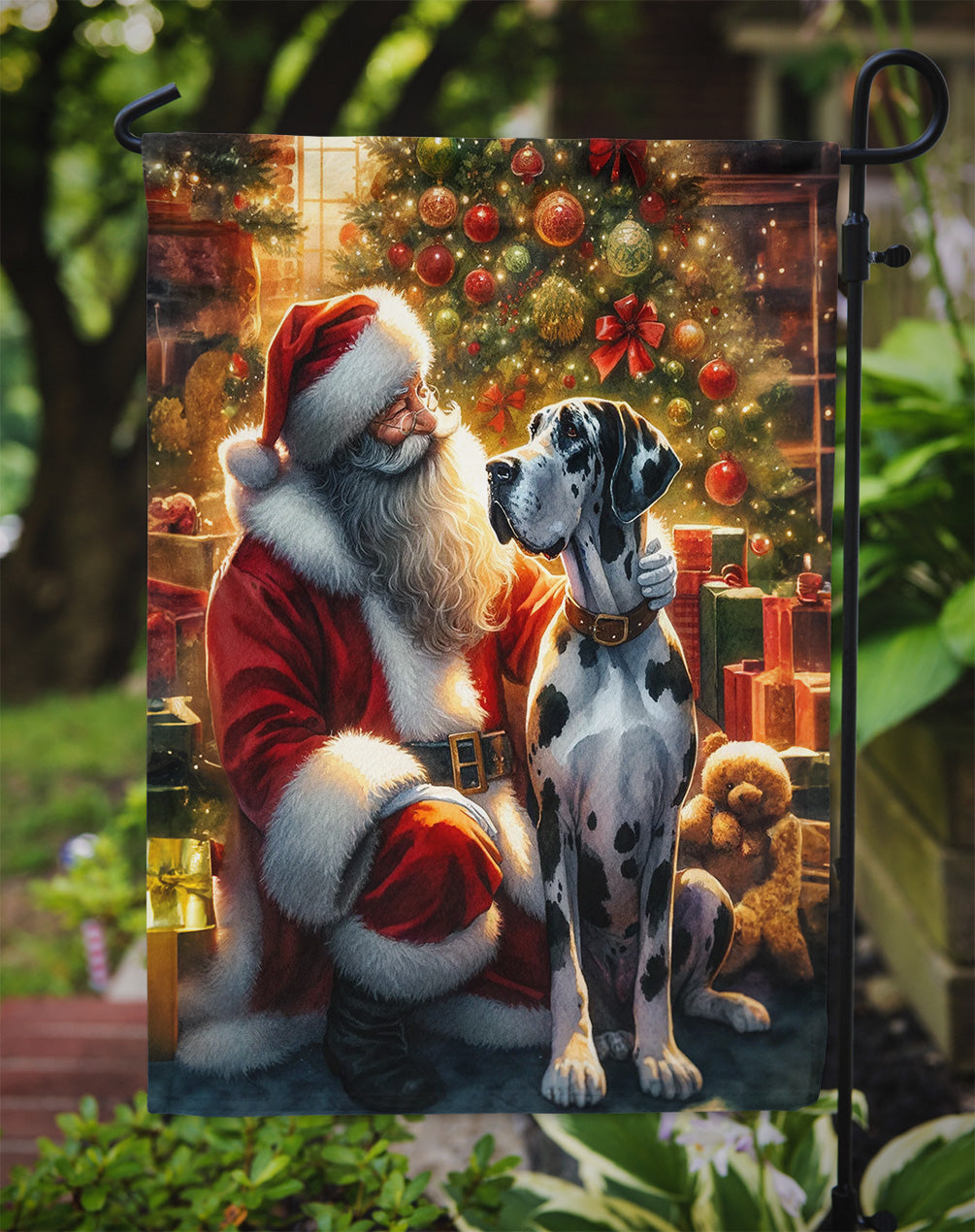 Great Dane and Santa Claus Garden Flag