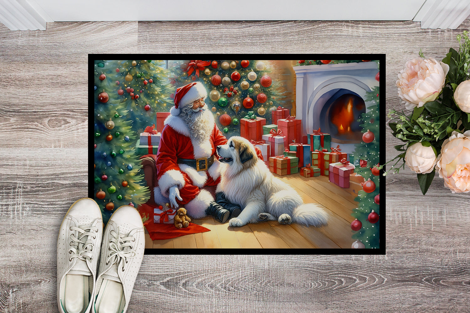 Great Pyrenees and Santa Claus Doormat