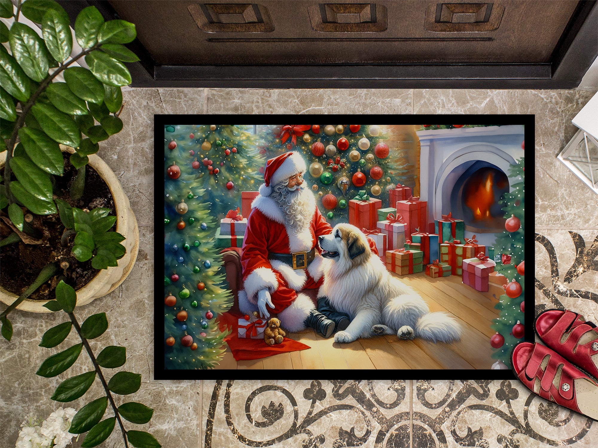 Great Pyrenees and Santa Claus Doormat