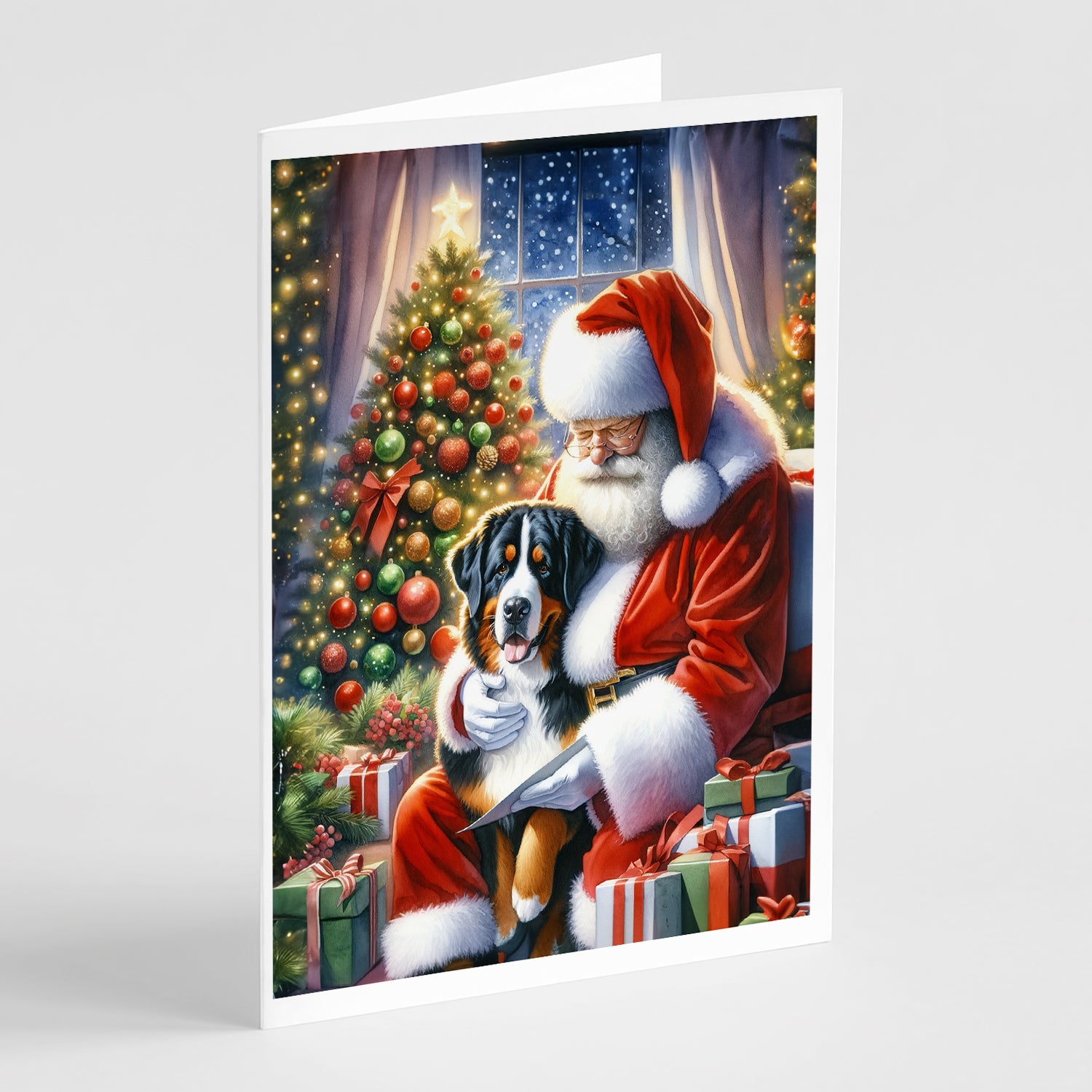 Buy this Greater Swiss Mountain Dog and Santa Claus Greeting Cards Pack of 8