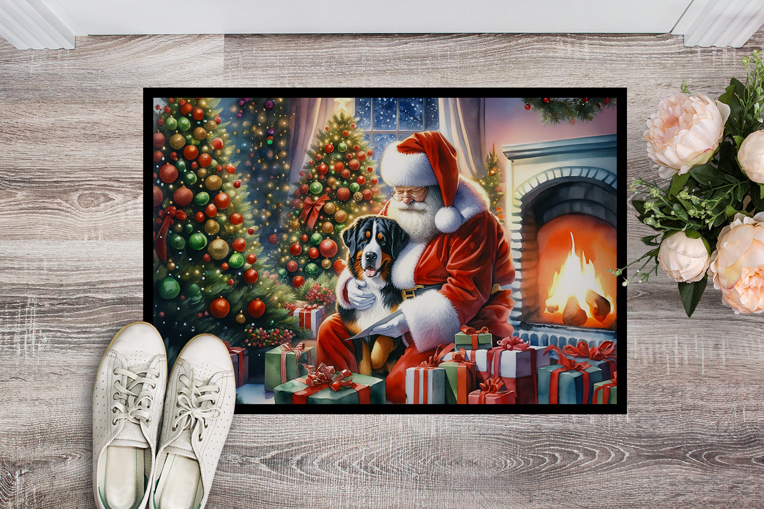 Greater Swiss Mountain Dog and Santa Claus Doormat