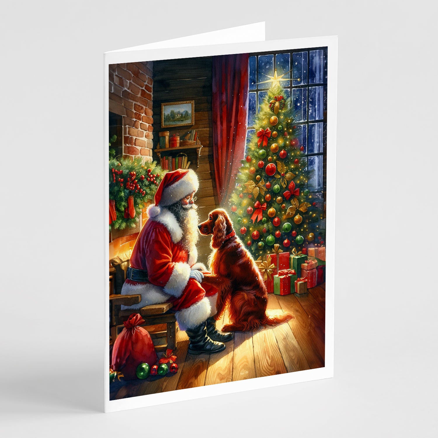 Buy this Irish Setter and Santa Claus Greeting Cards Pack of 8