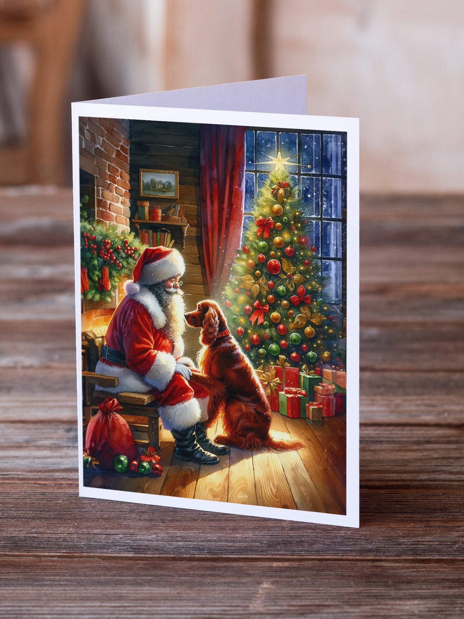 Buy this Irish Setter and Santa Claus Greeting Cards Pack of 8