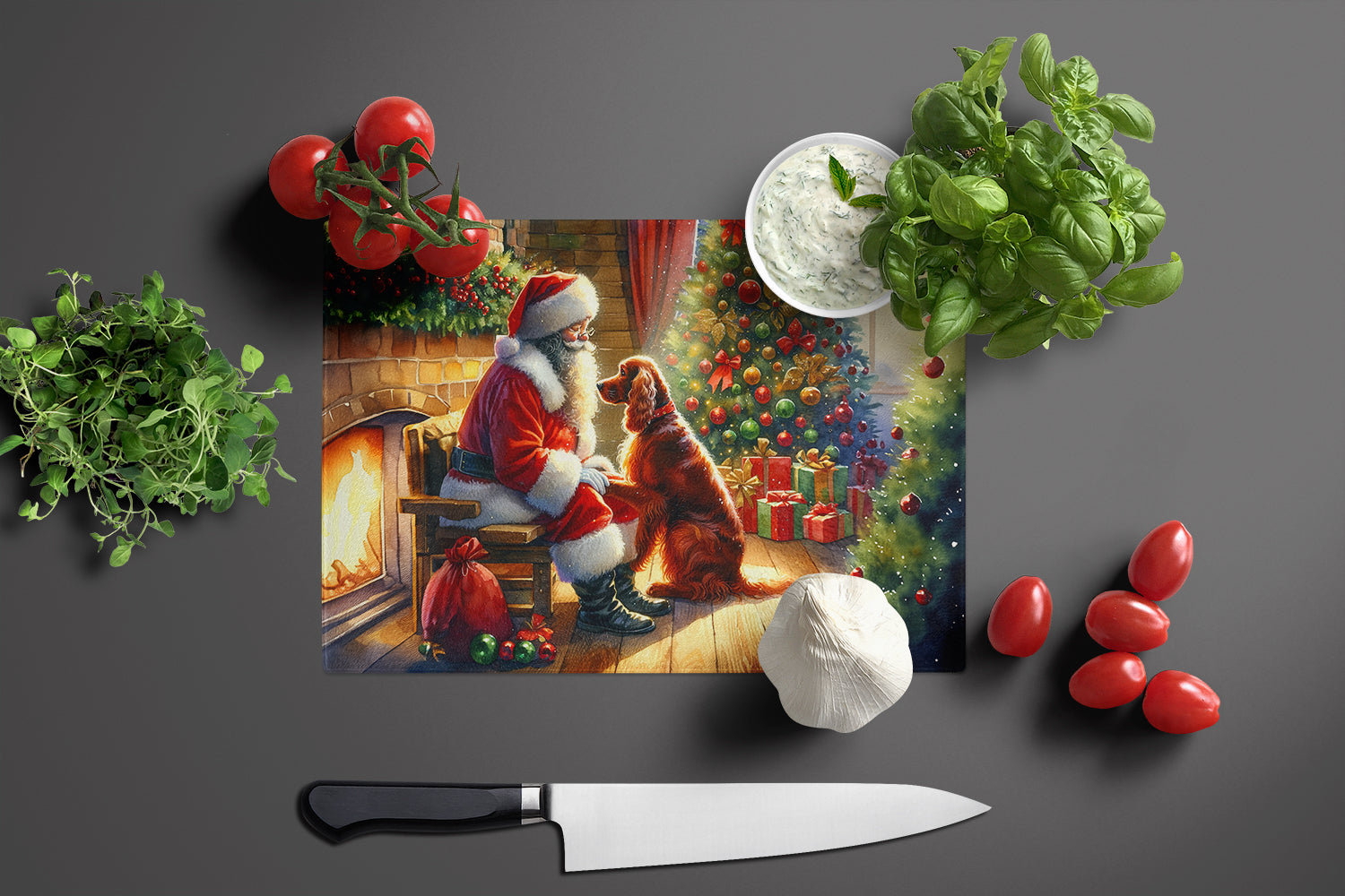 Irish Setter and Santa Claus Glass Cutting Board