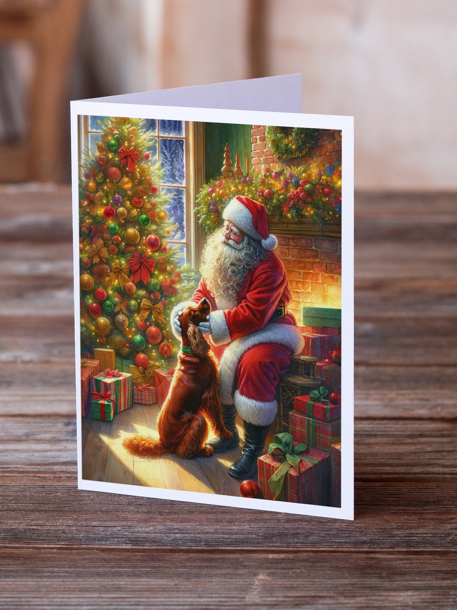 Irish Setter and Santa Claus Greeting Cards Pack of 8