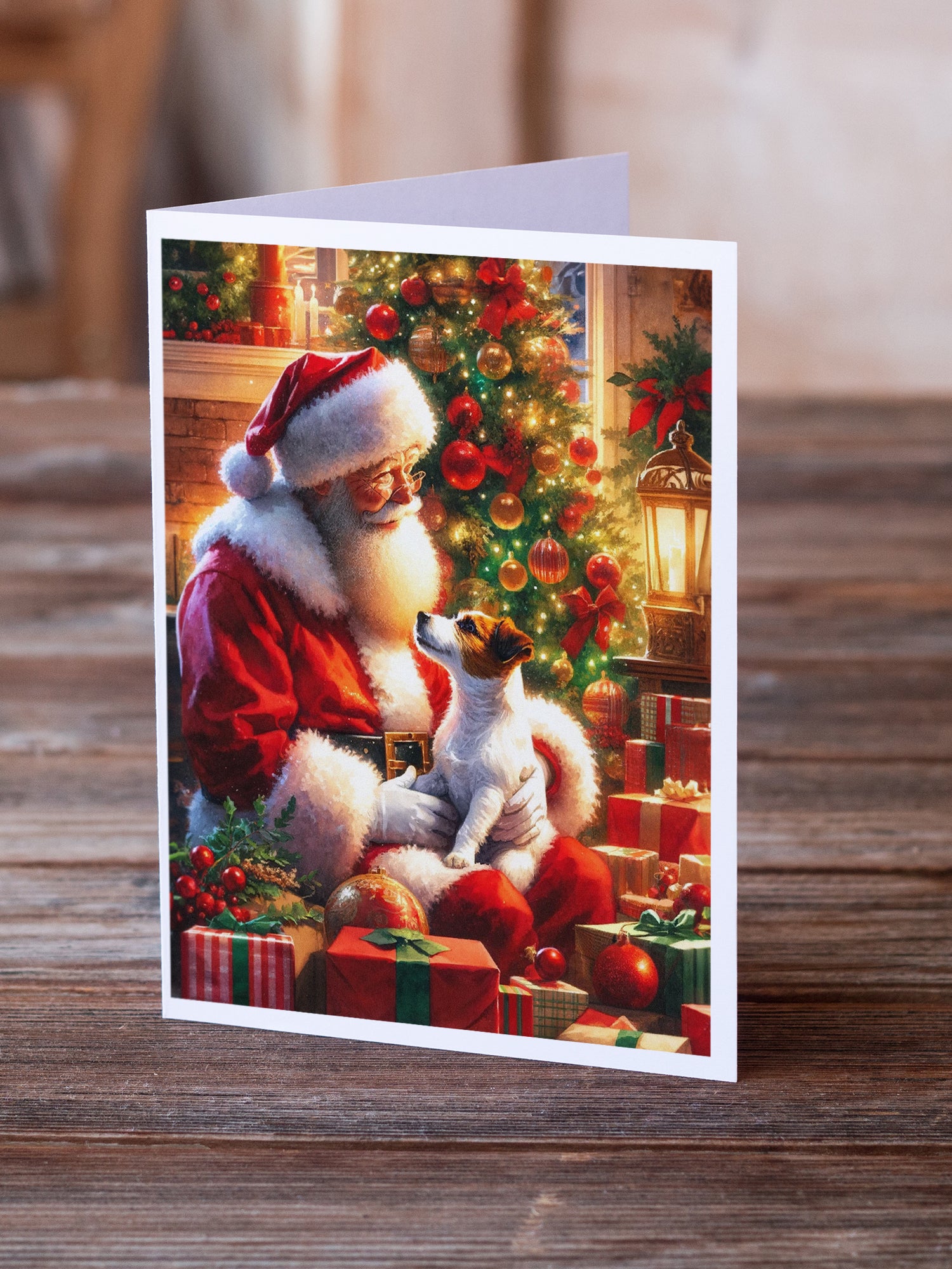 Jack Russell Terrier and Santa Claus Greeting Cards Pack of 8