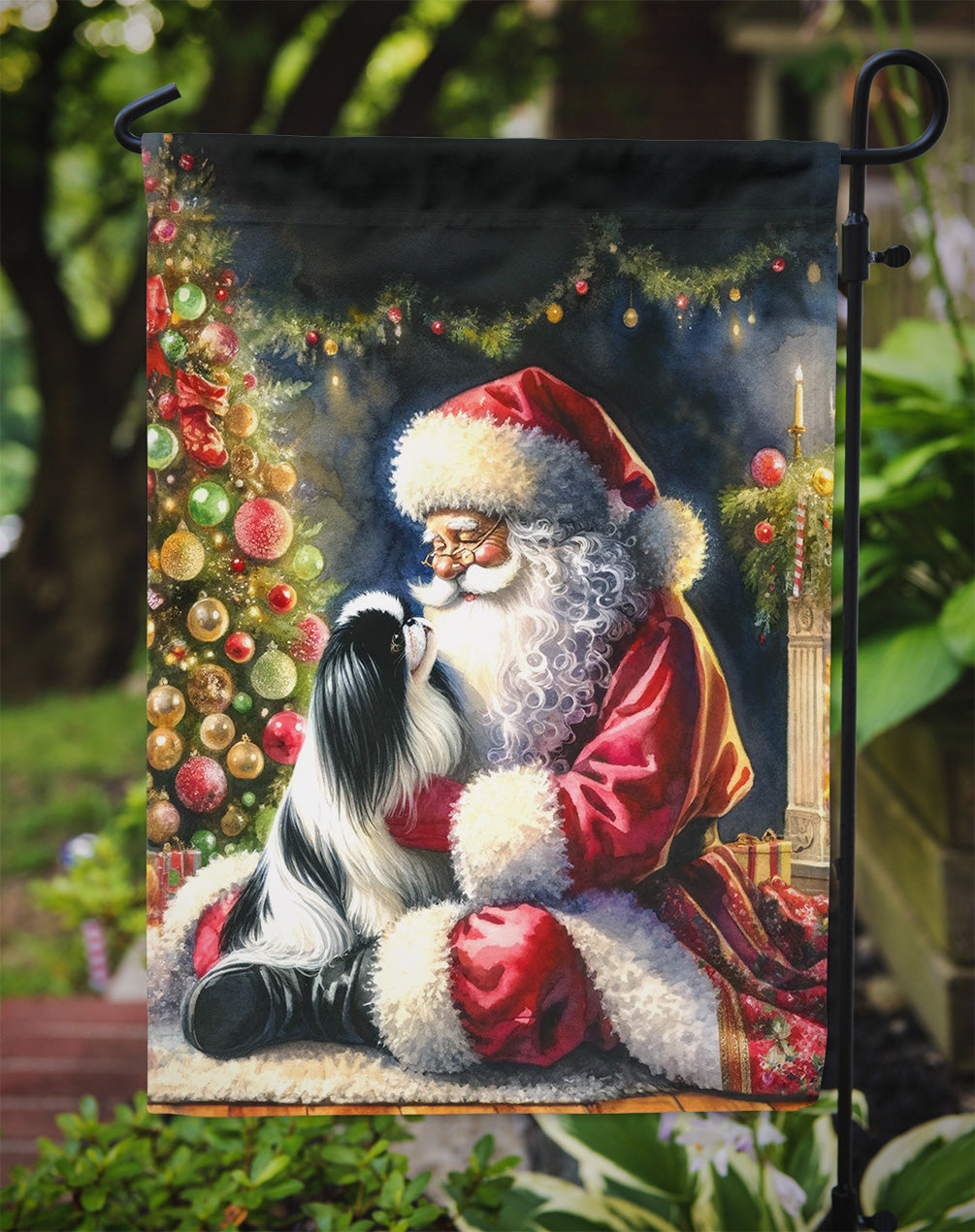 Japanese Chin and Santa Claus Garden Flag