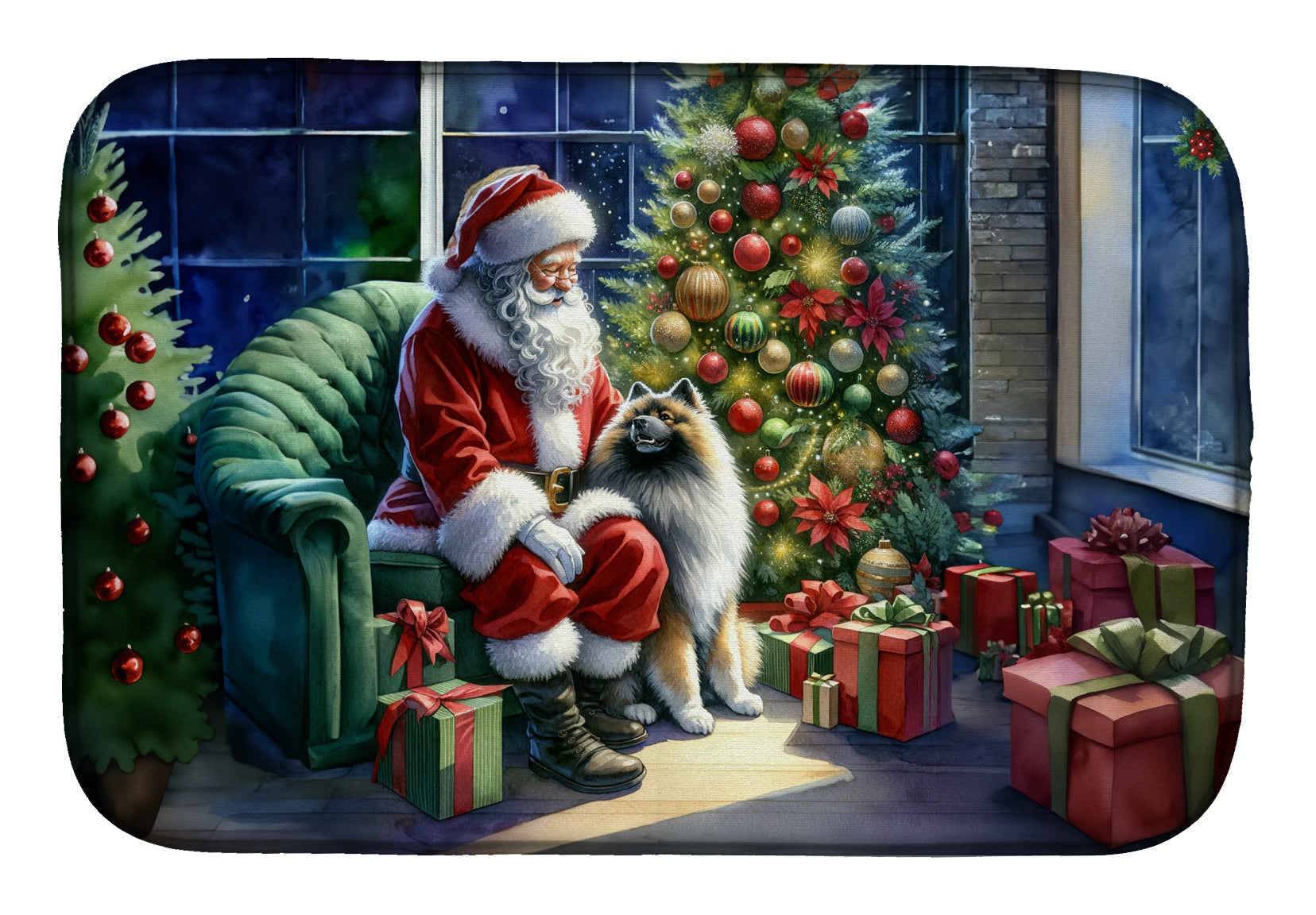 Buy this Keeshond and Santa Claus Dish Drying Mat