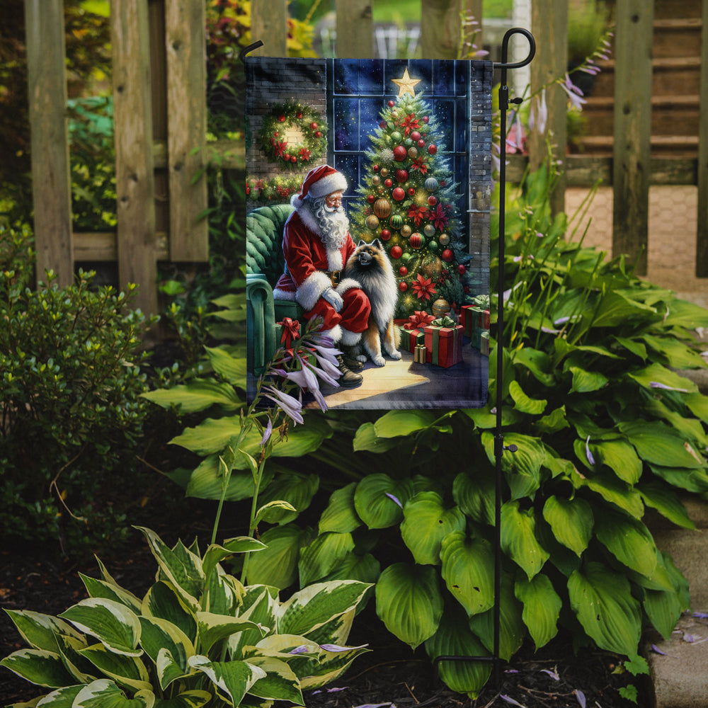 Keeshond and Santa Claus Garden Flag