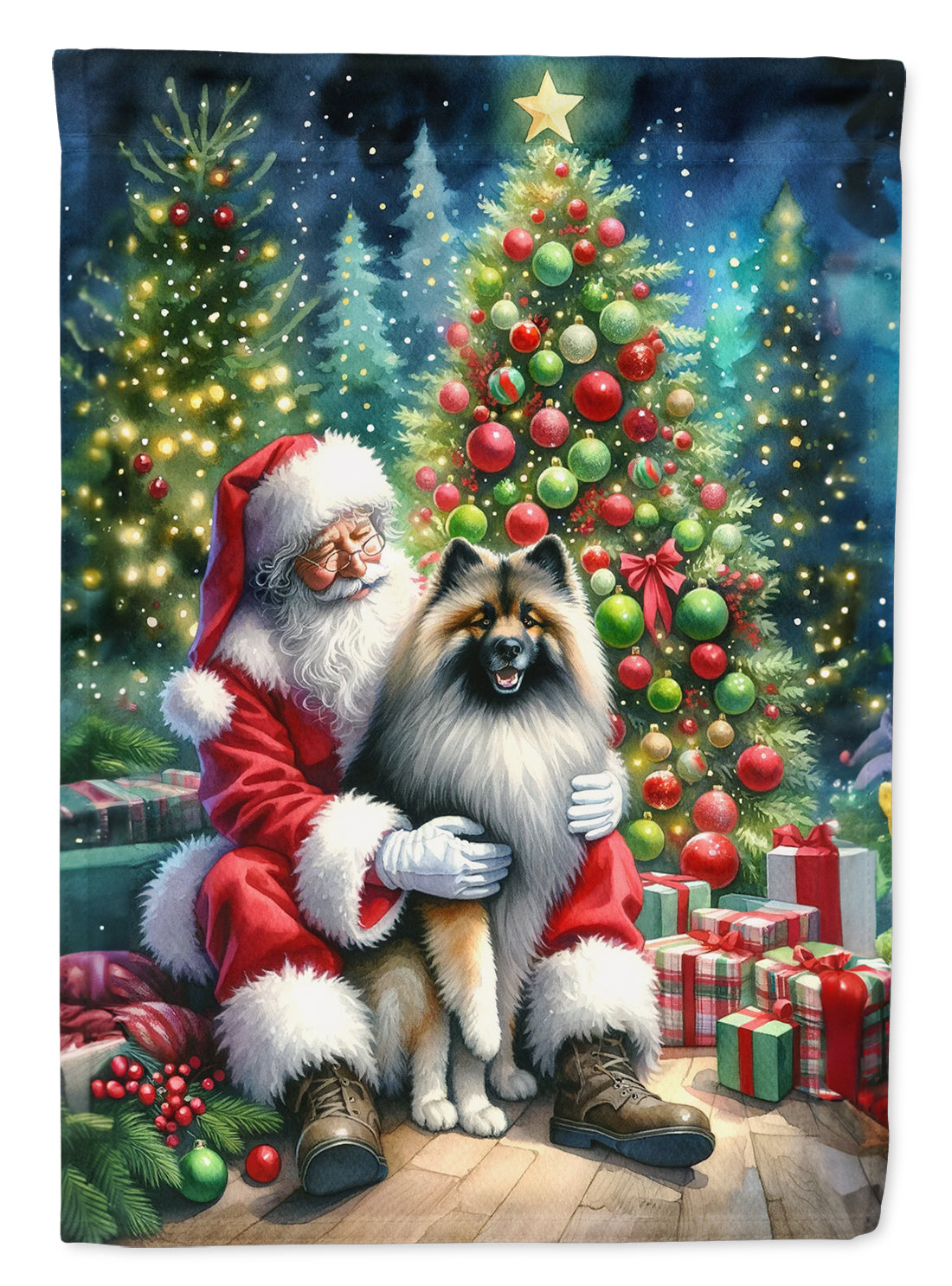 Buy this Keeshond and Santa Claus House Flag