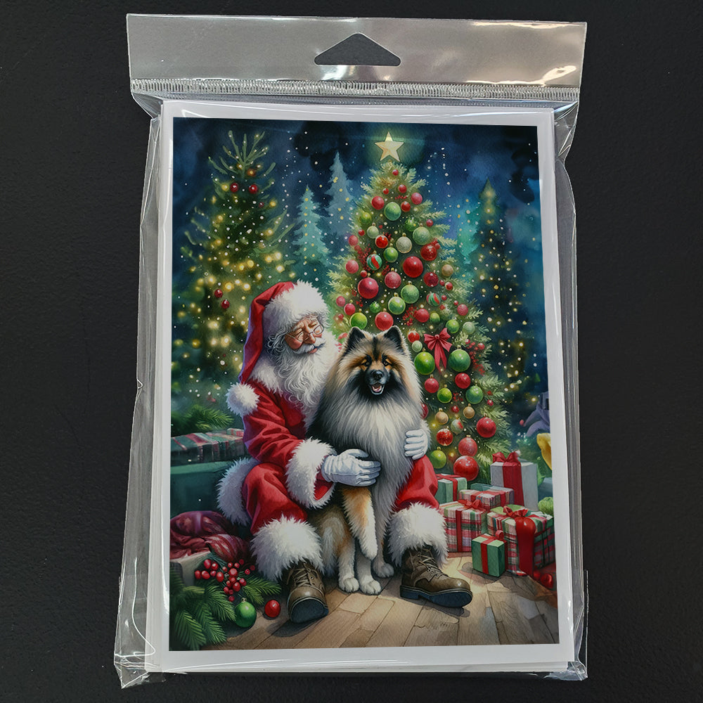 Keeshond and Santa Claus Greeting Cards Pack of 8