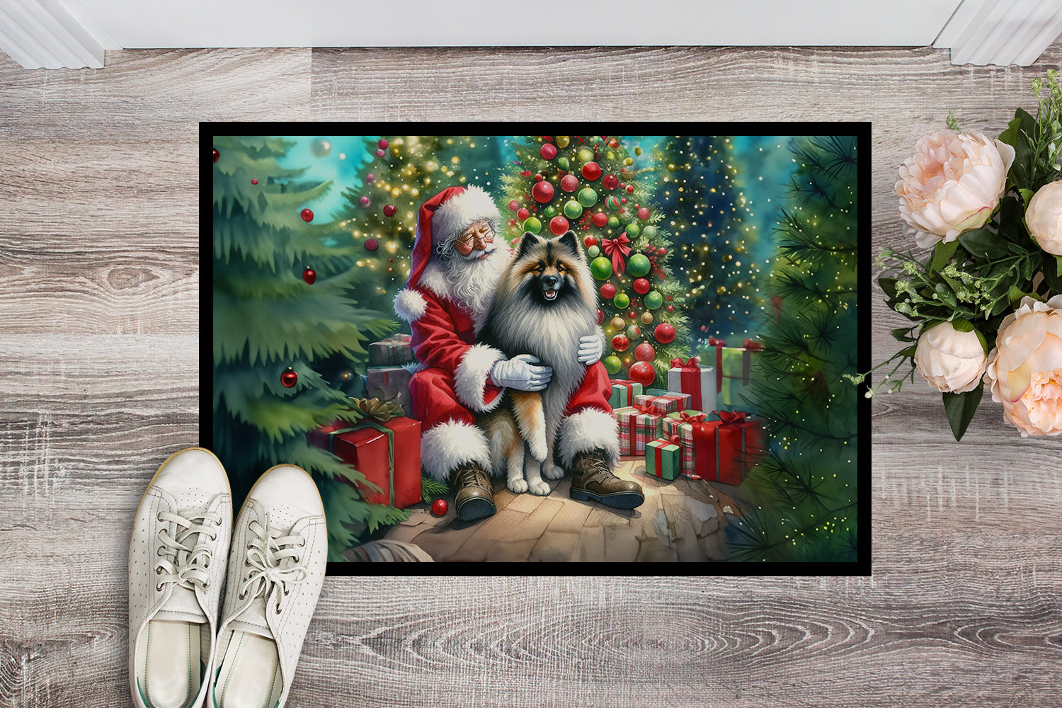 Keeshond and Santa Claus Doormat