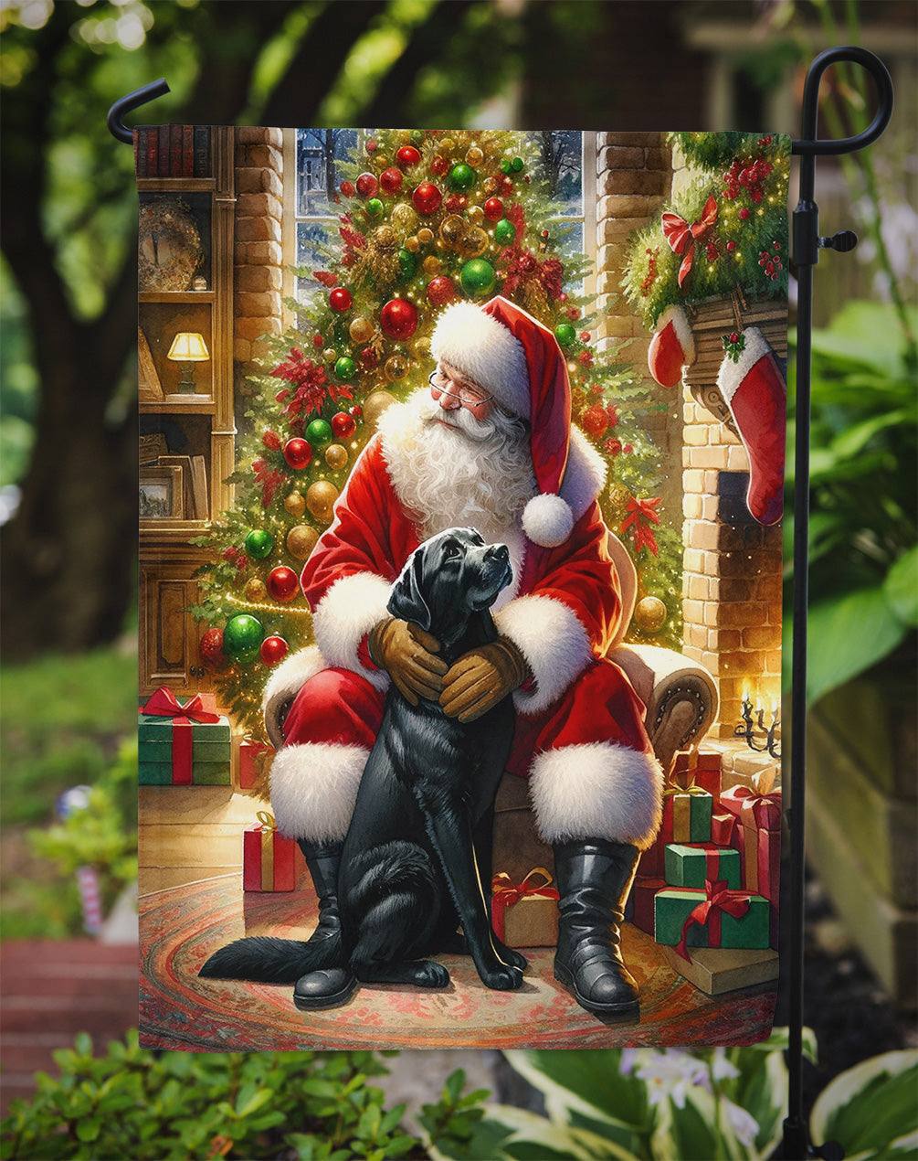 Labrador Retriever and Santa Claus Garden Flag