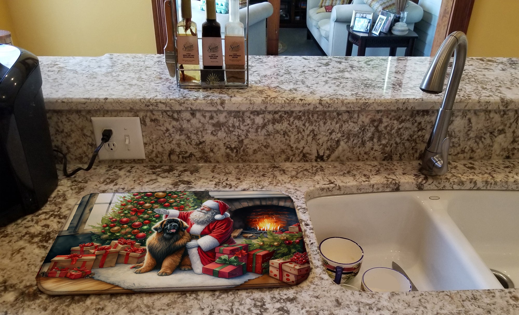 Leonberger and Santa Claus Dish Drying Mat
