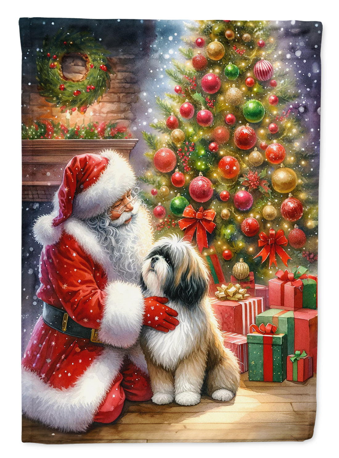 Buy this Lhasa Apso and Santa Claus House Flag