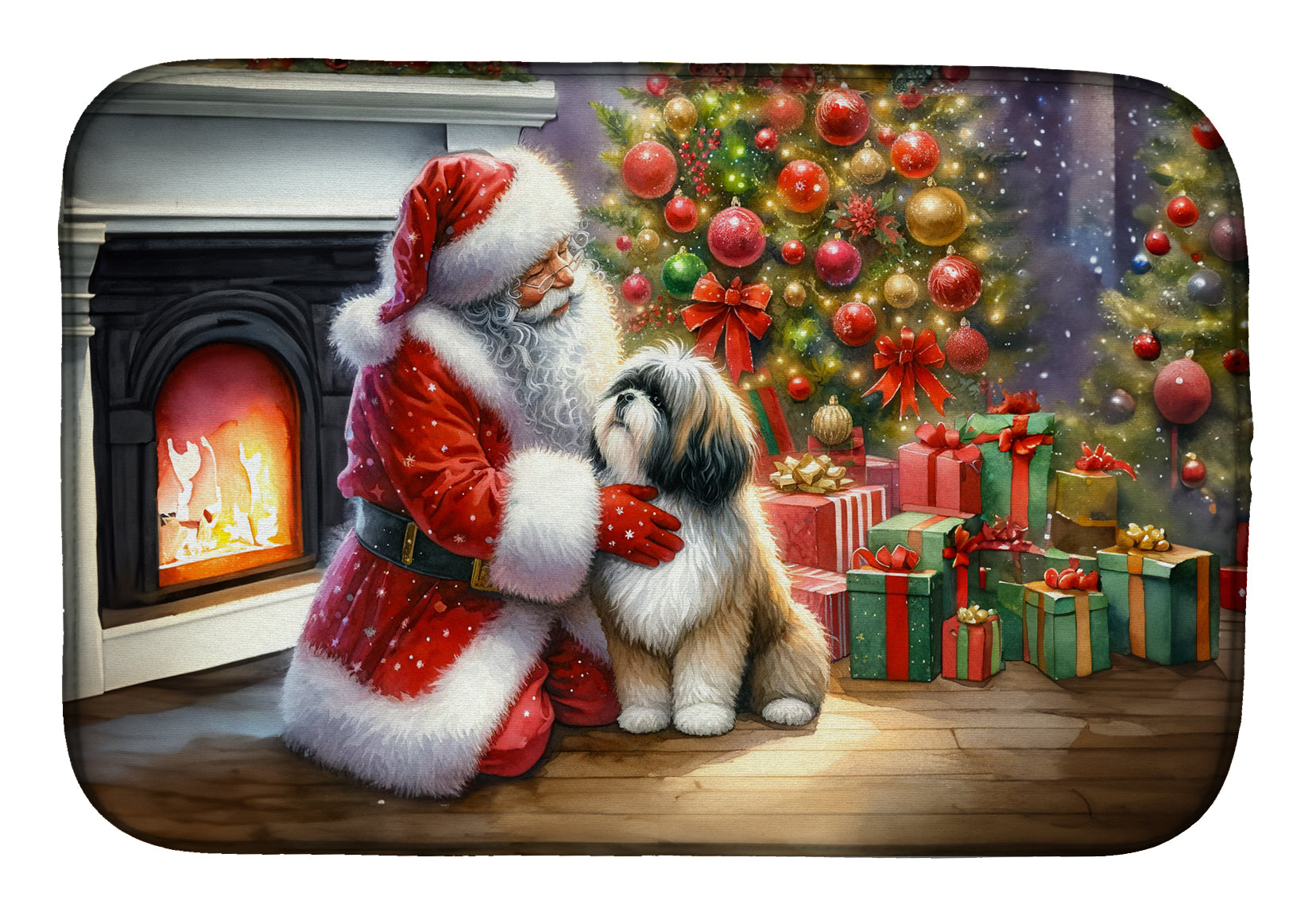 Buy this Lhasa Apso and Santa Claus Dish Drying Mat