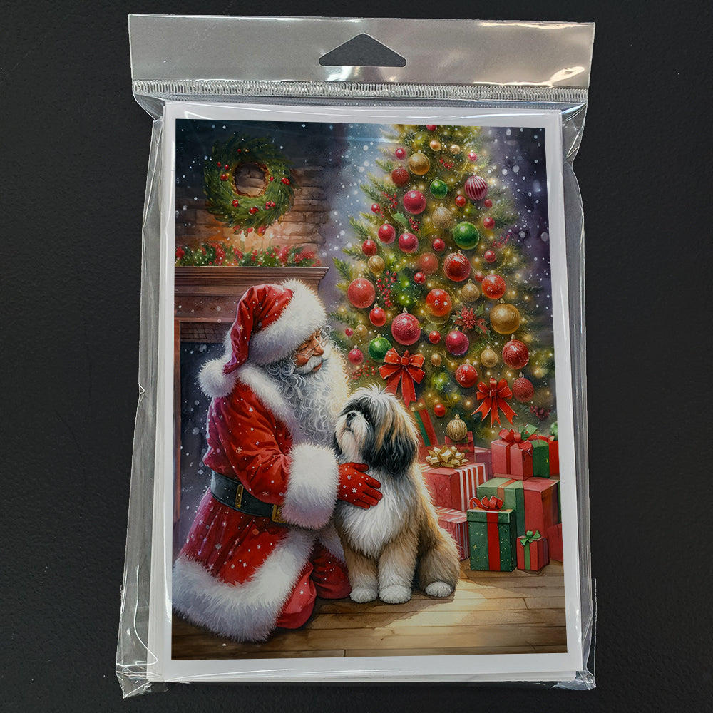 Lhasa Apso and Santa Claus Greeting Cards Pack of 8