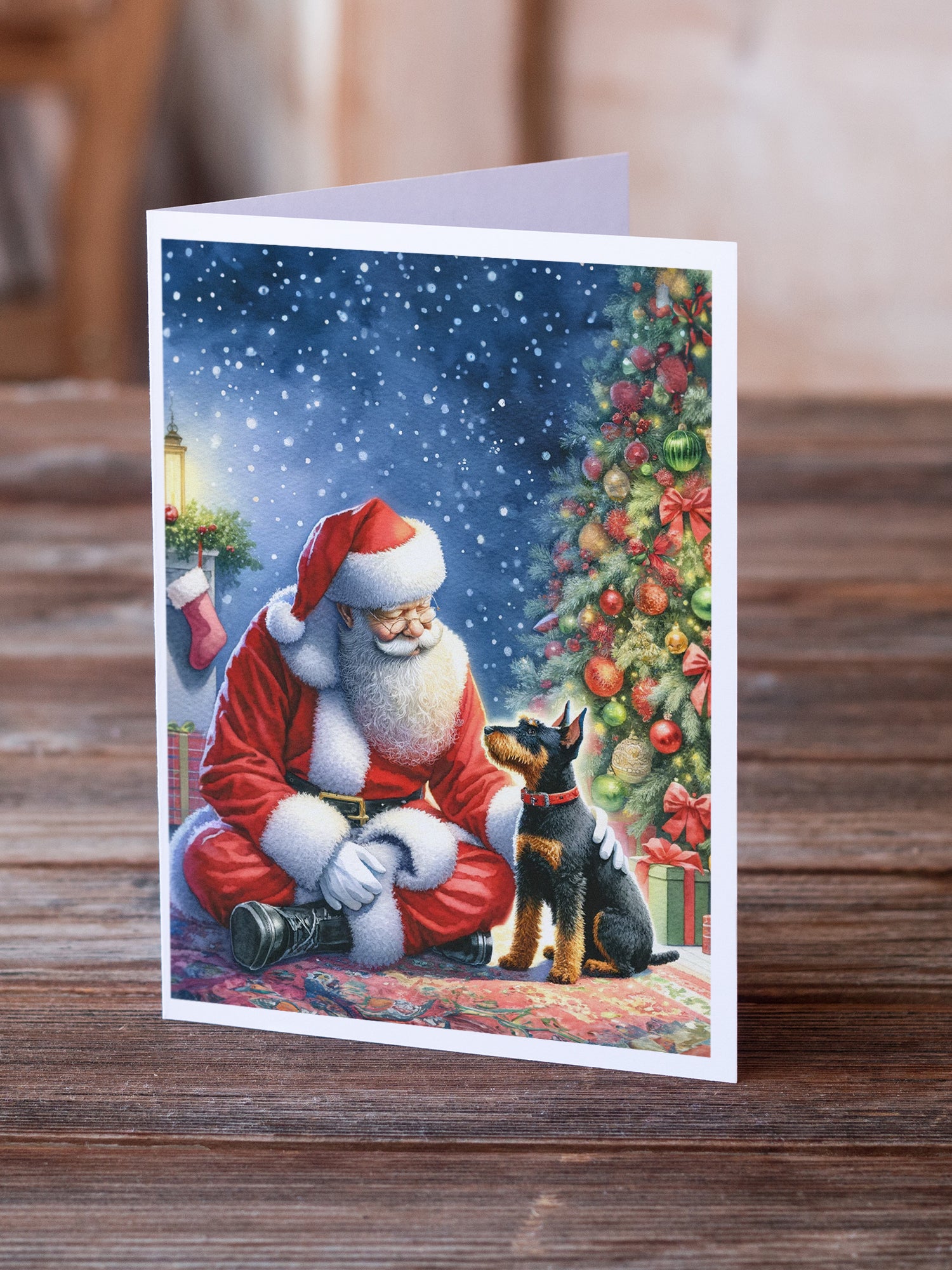 Manchester Terrier and Santa Claus Greeting Cards Pack of 8