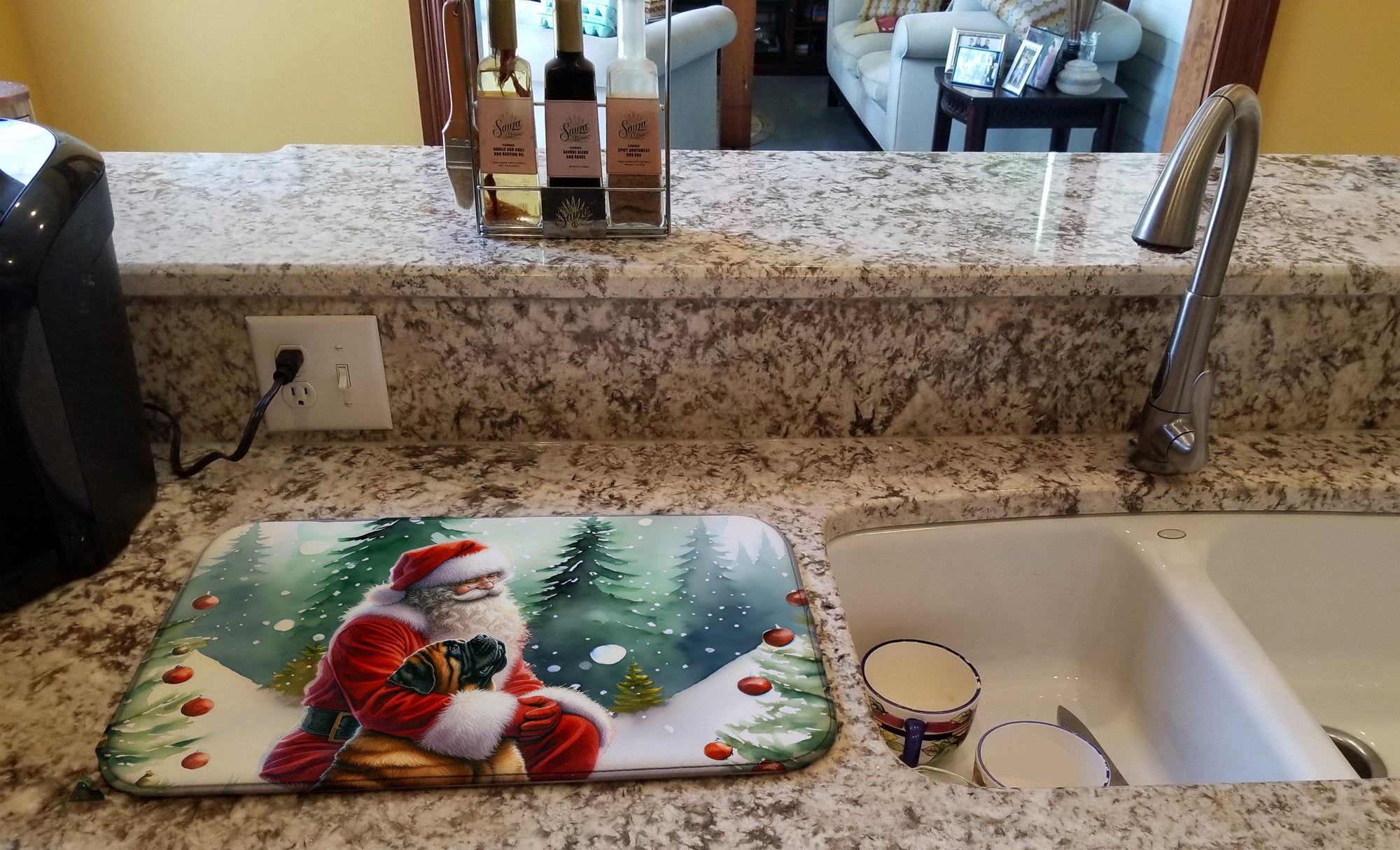 Mastiff and Santa Claus Dish Drying Mat