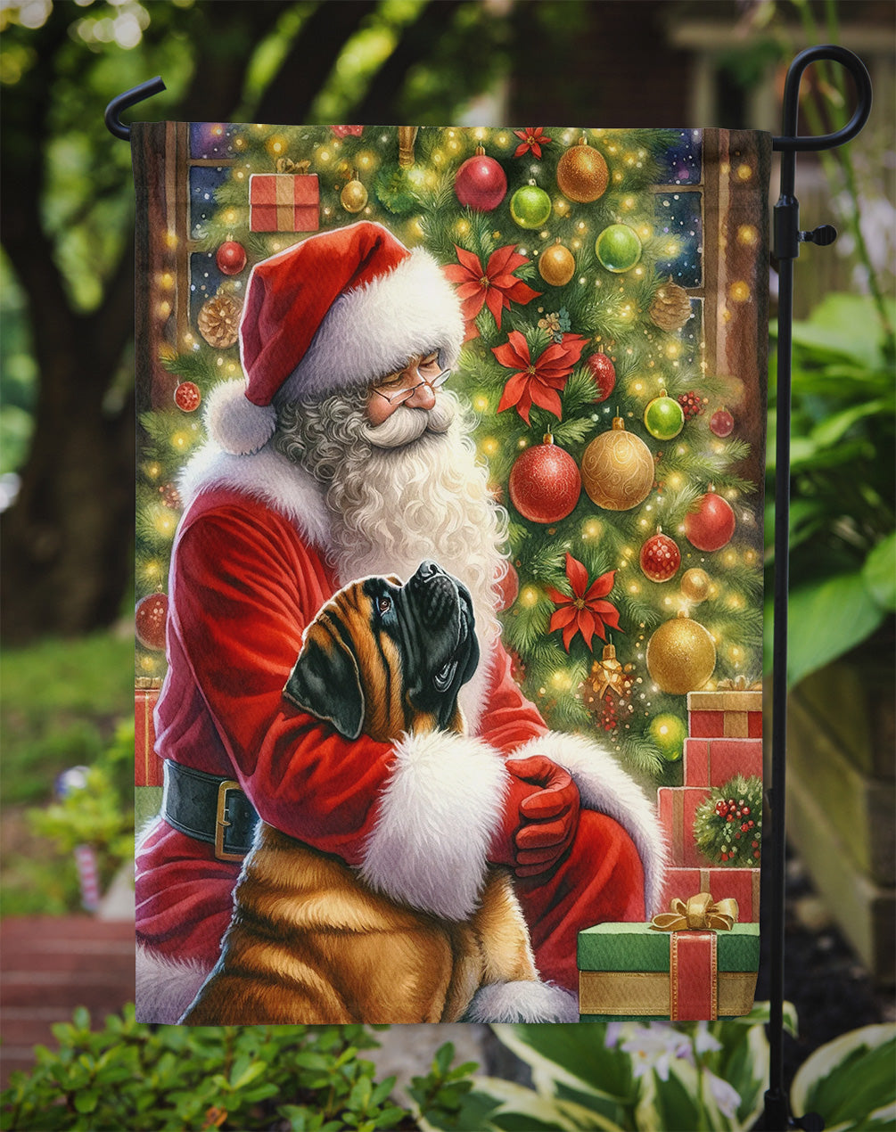 Mastiff and Santa Claus Garden Flag