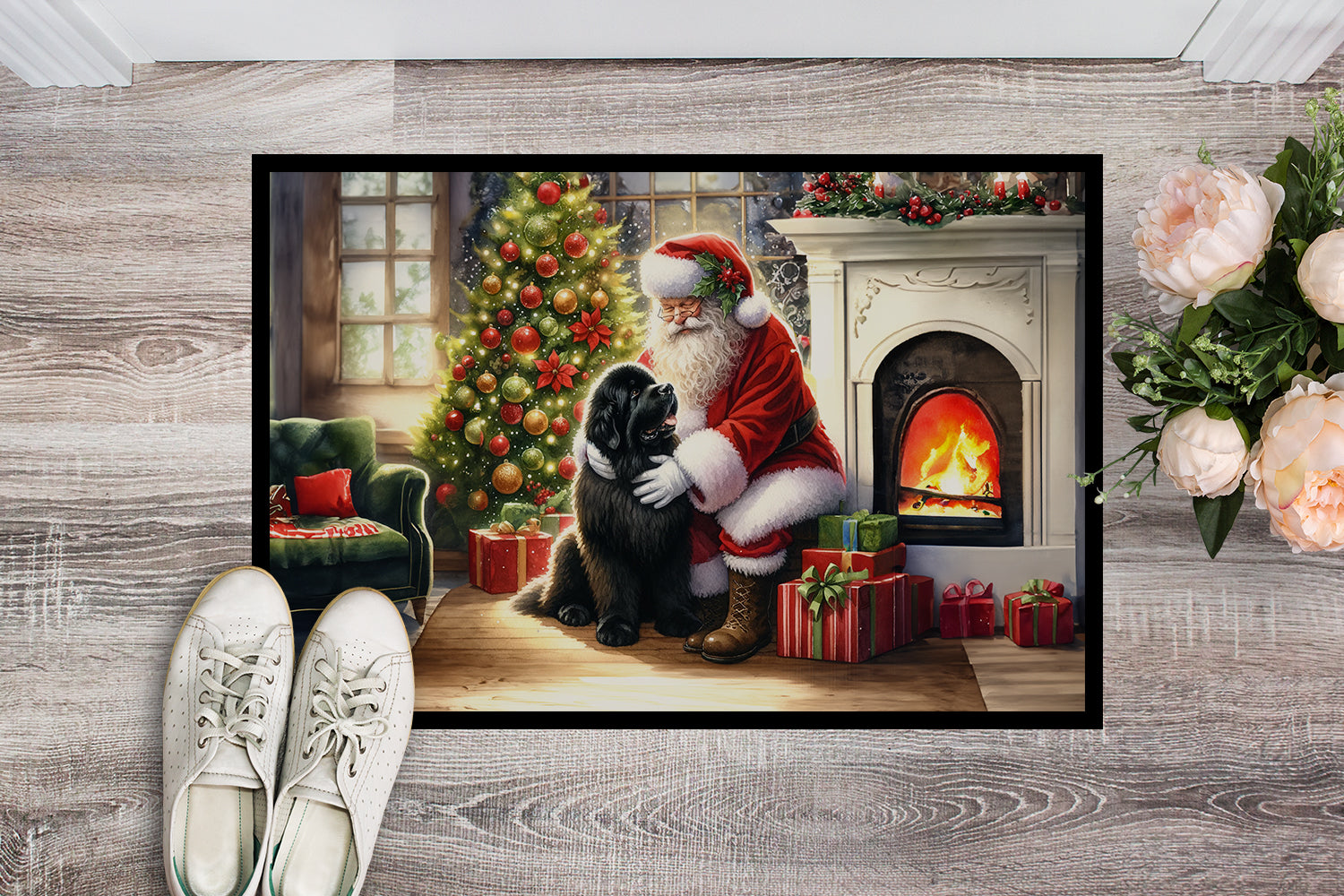 Newfoundland and Santa Claus Doormat