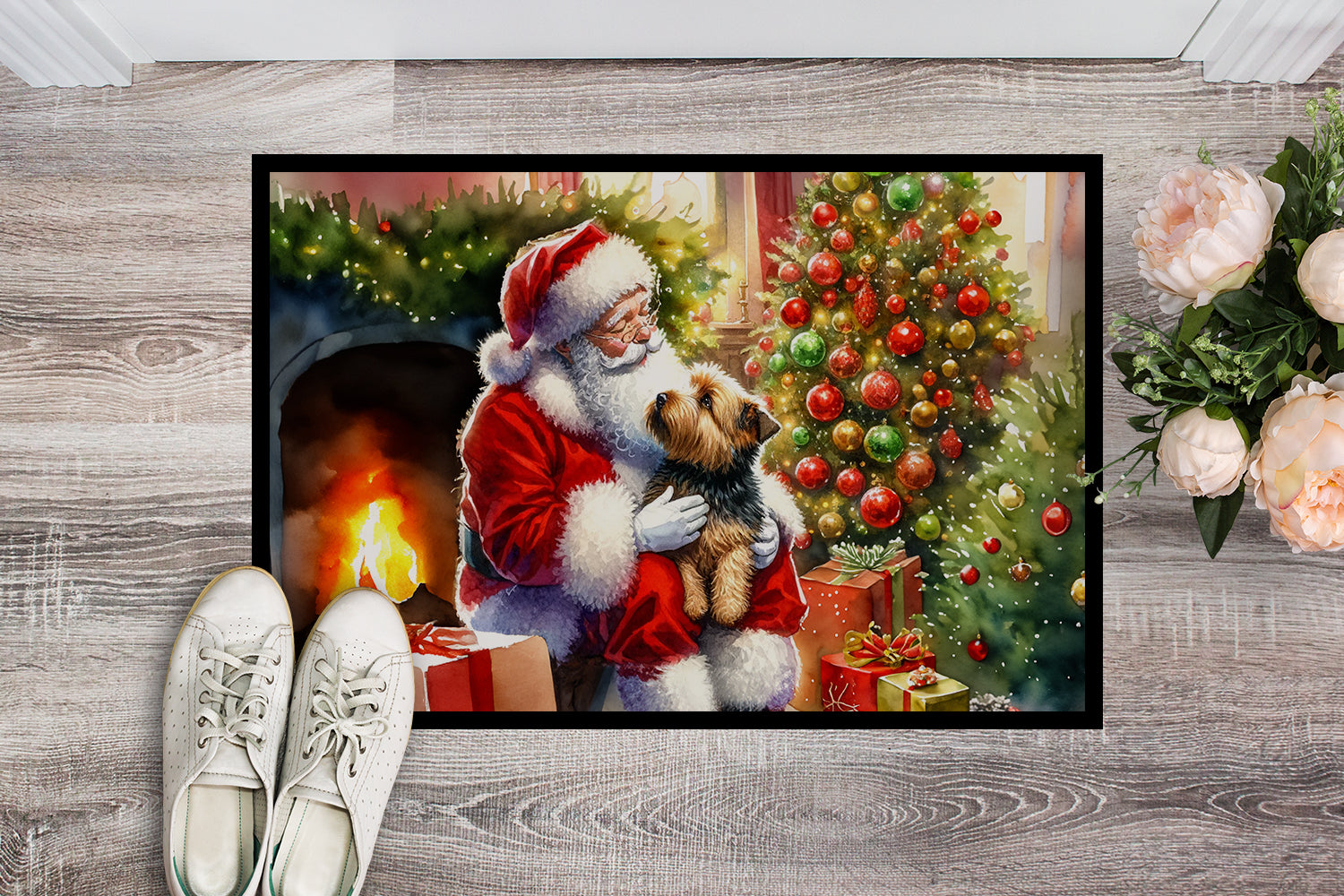 Norfolk Terrier and Santa Claus Doormat