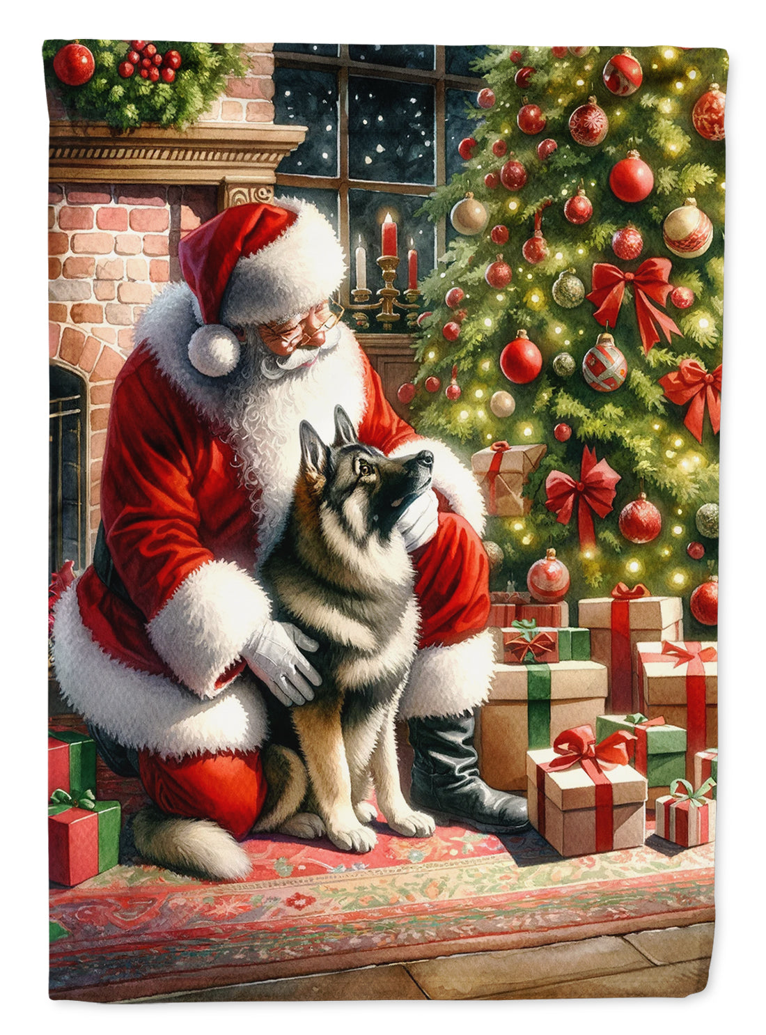 Buy this Norwegian Elkhound and Santa Claus Garden Flag