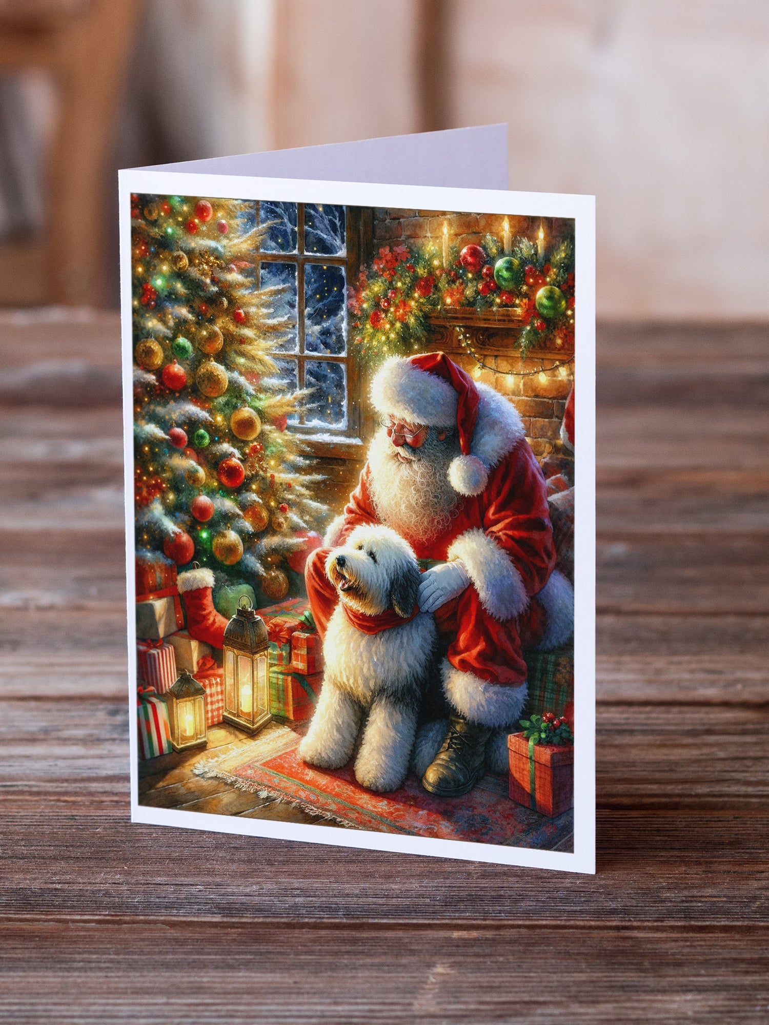 Buy this Old English Sheepdog and Santa Claus Greeting Cards Pack of 8