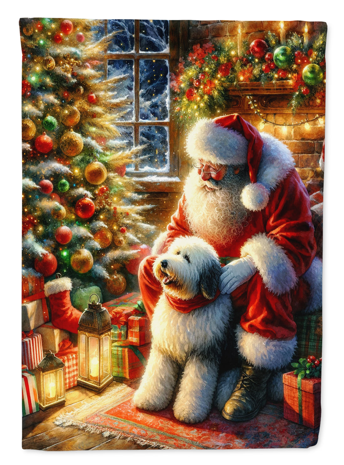 Buy this Old English Sheepdog and Santa Claus Garden Flag