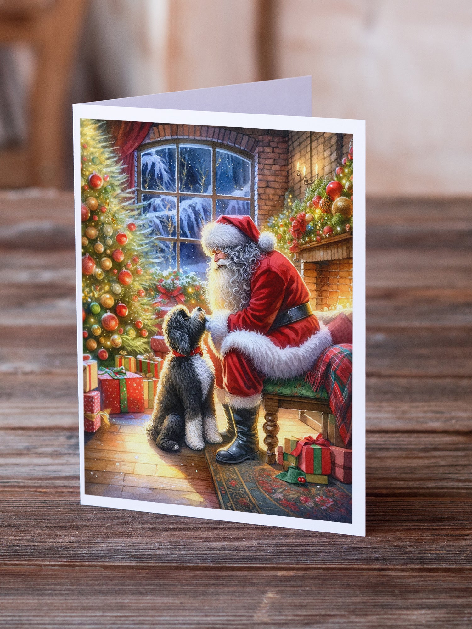 Buy this Portuguese Water Dog and Santa Claus Greeting Cards Pack of 8