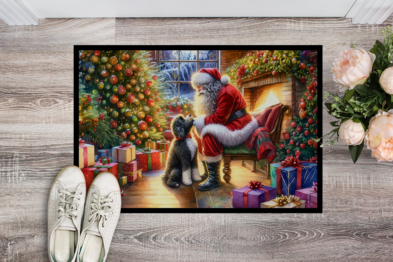 Buy this Portuguese Water Dog and Santa Claus Doormat